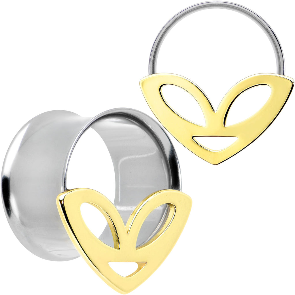BodyCandy Two Tone Alien Face Double Flare Tunnel Plug Set — comparison shot
