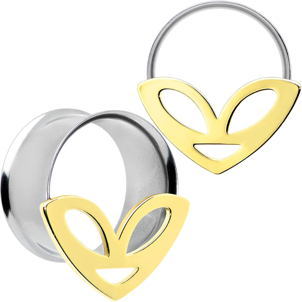 BodyCandy Two Tone Alien Face Double Flare Tunnel Plug Set — fabric or material detail