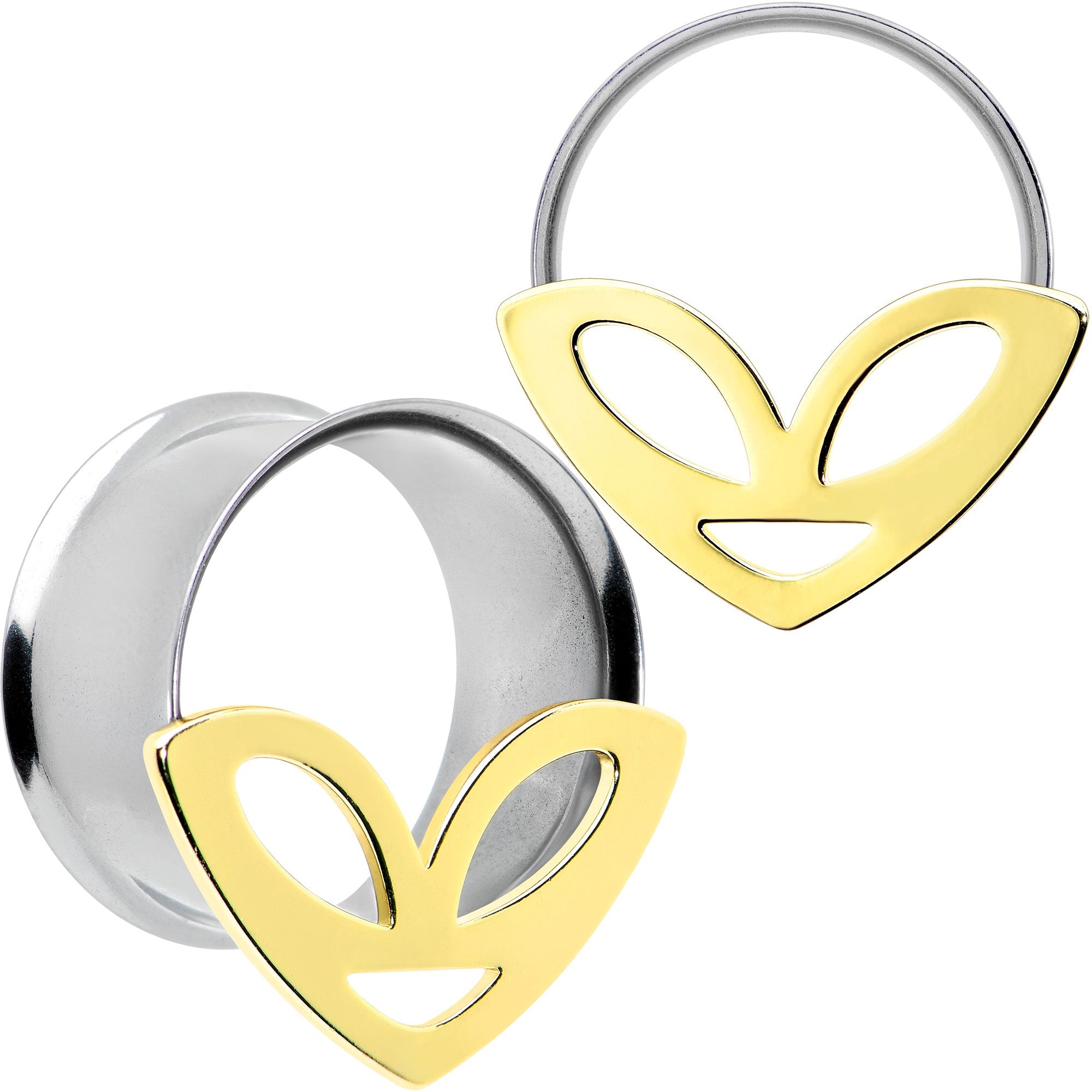 BodyCandy Two Tone Alien Face Double Flare Tunnel Plug Set — fabric or material detail