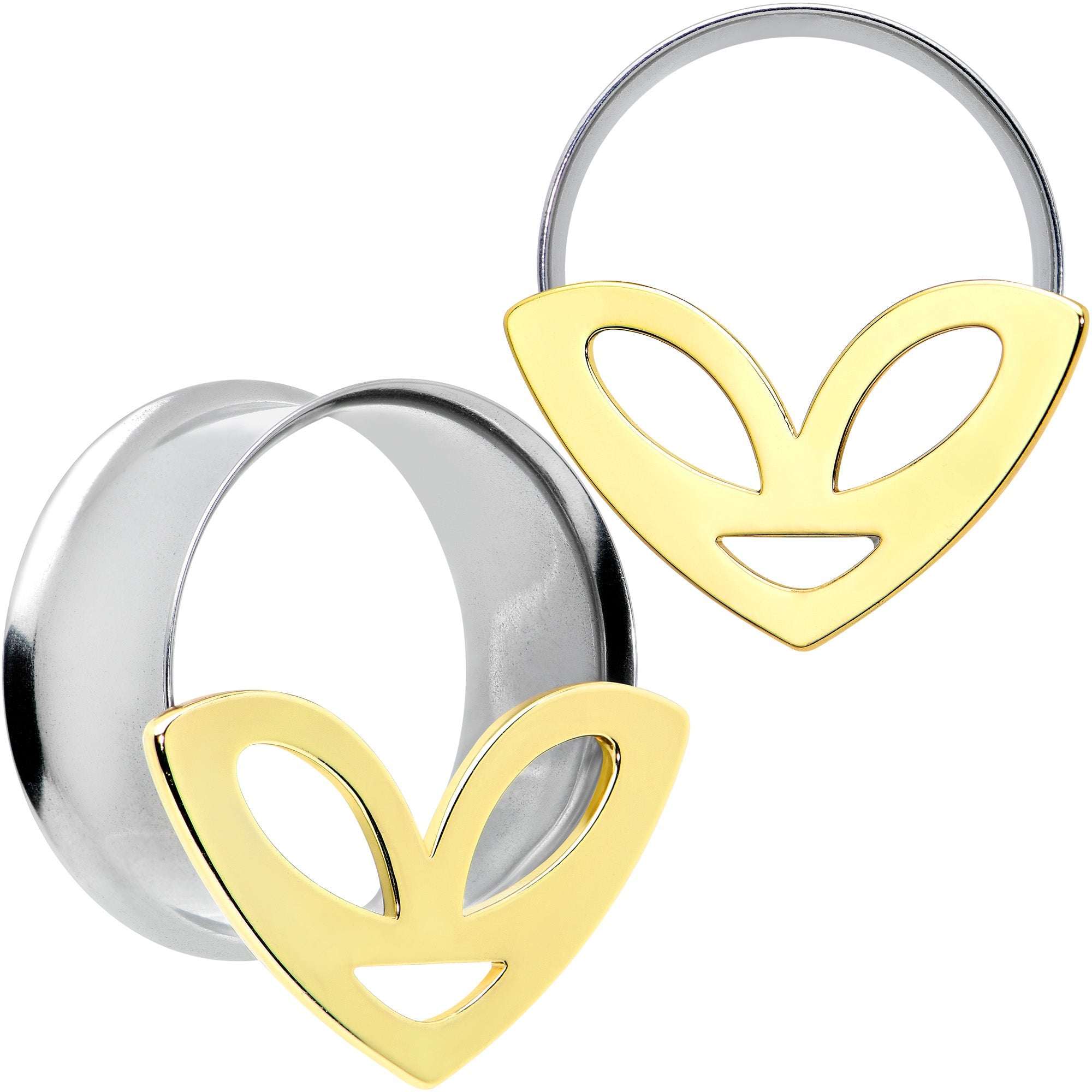 BodyCandy Two Tone Alien Face Double Flare Tunnel Plug Set — feature highlight