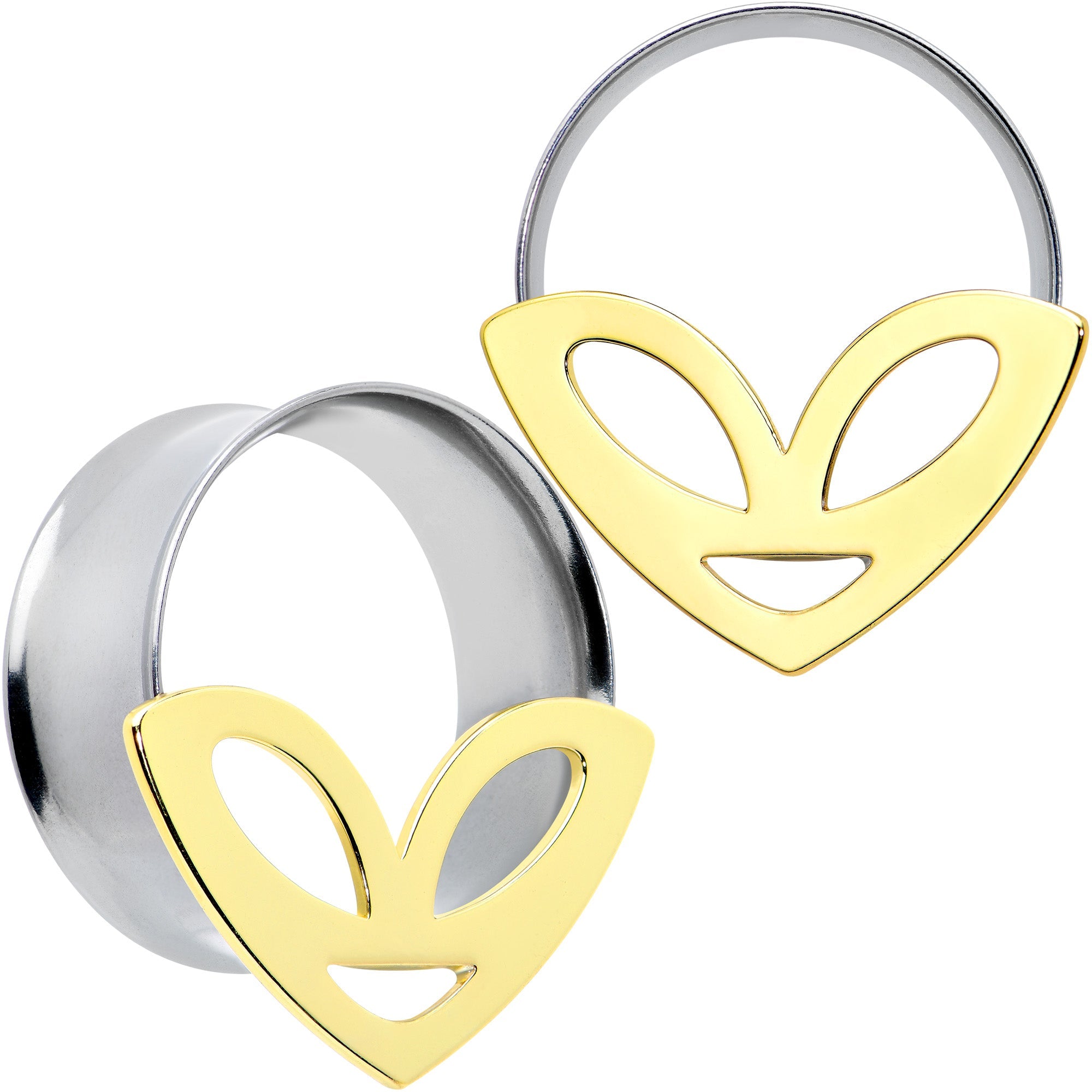 BodyCandy Two Tone Alien Face Double Flare Tunnel Plug Set — product on model