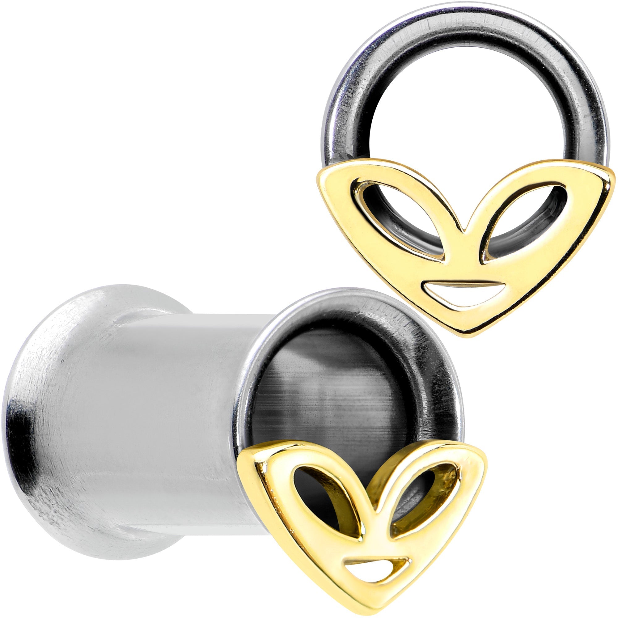 BodyCandy Two Tone Alien Face Double Flare Tunnel Plug Set — size reference