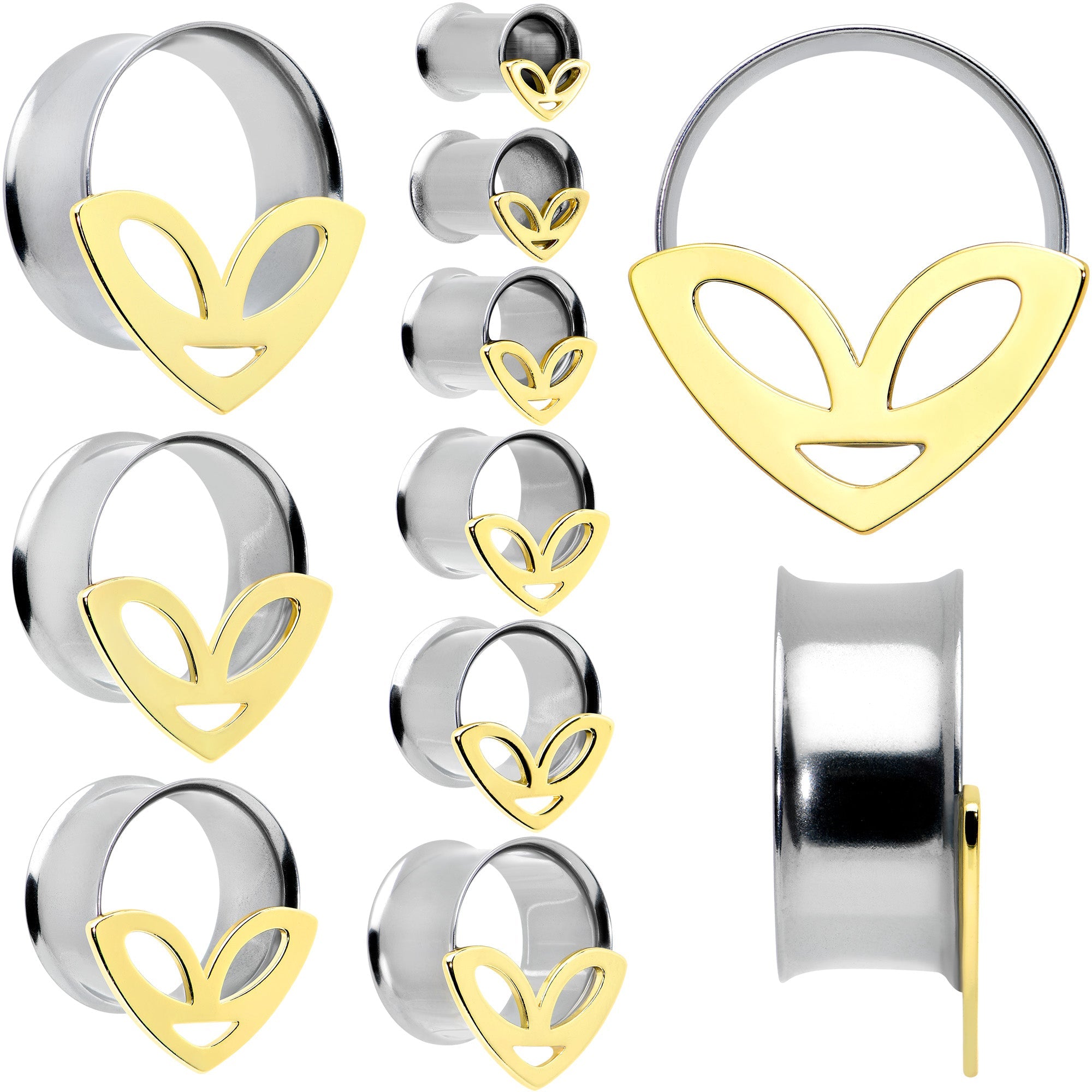 BodyCandy Two Tone Alien Face Double Flare Tunnel Plug Set — main product shot