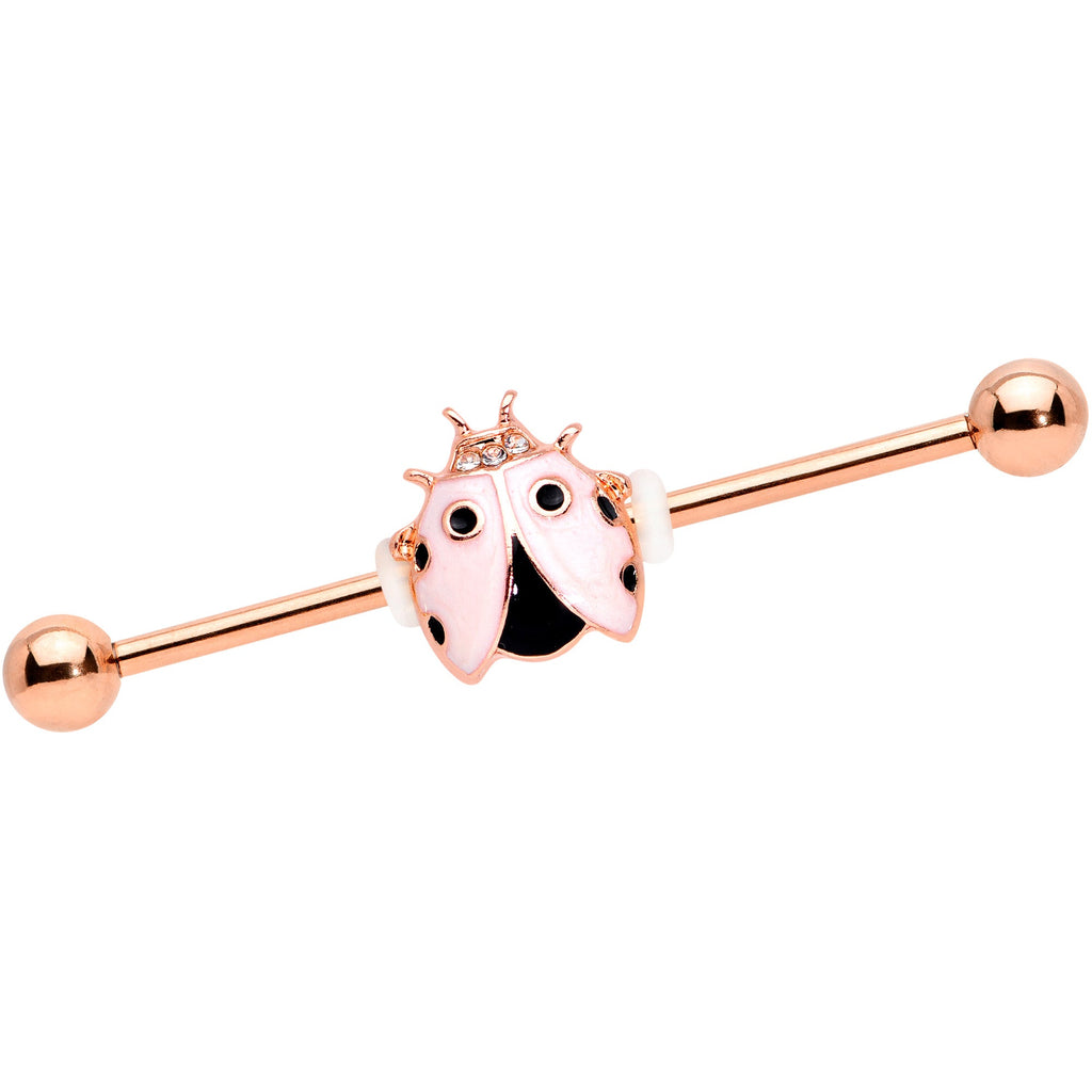 BodyCandy 14G Clear Gem Rose Gold Tone Lil Ladybug Industrial Barbell 38mm — main product shot