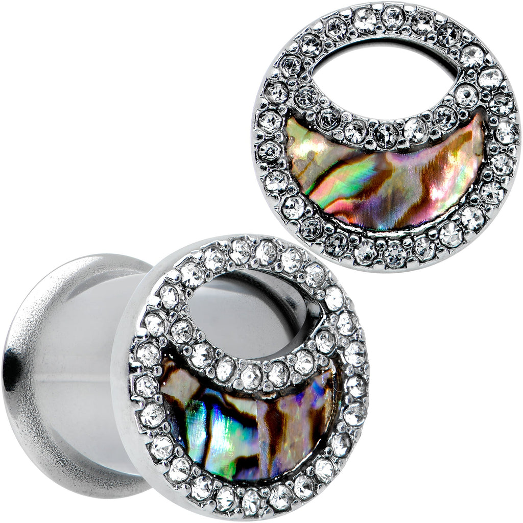 BodyCandy Clear Gem Iridescent Crescent Moon Tunnel Plug Set — in-use photo