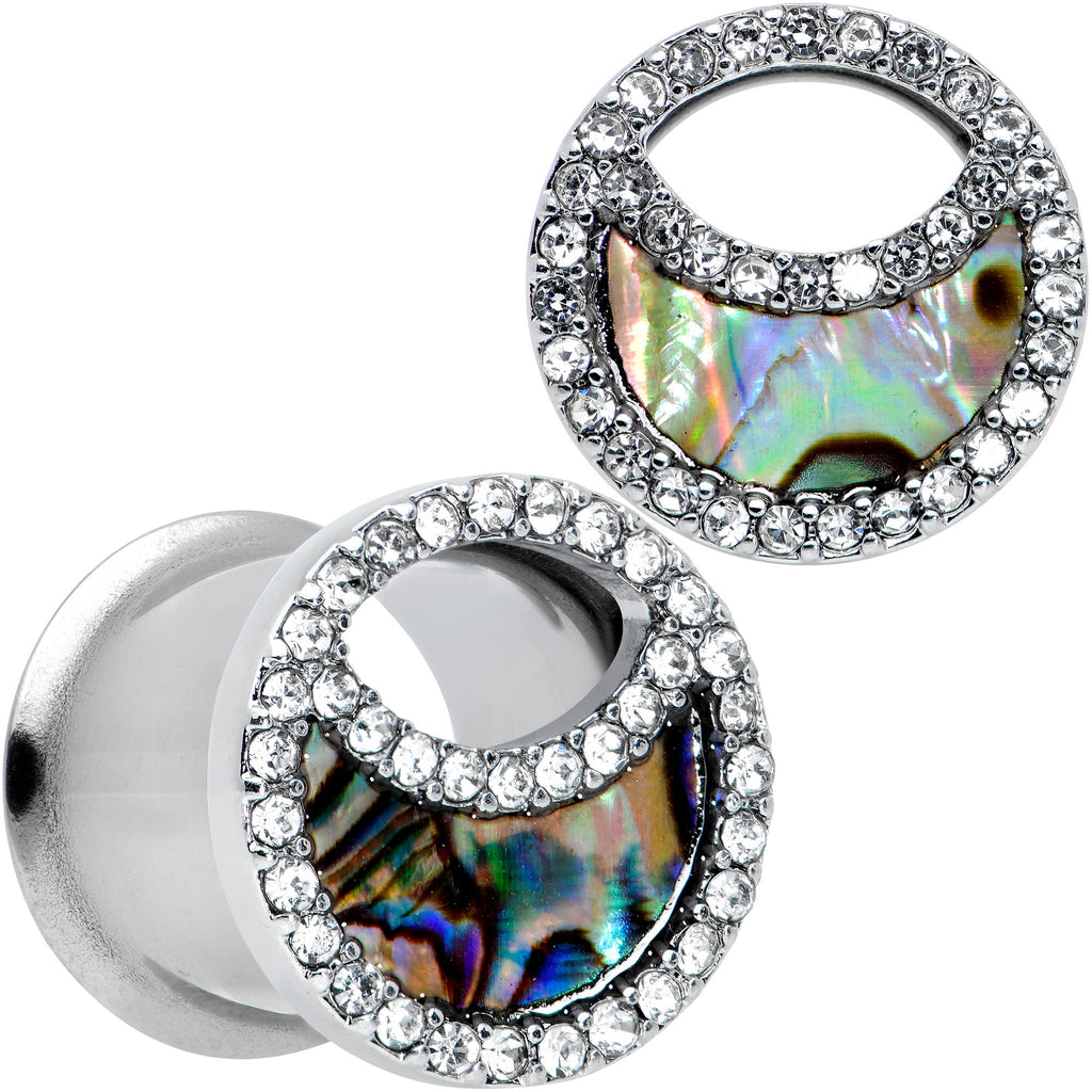 BodyCandy Clear Gem Iridescent Crescent Moon Tunnel Plug Set — size reference