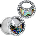 BodyCandy Clear Gem Iridescent Crescent Moon Tunnel Plug Set — size reference