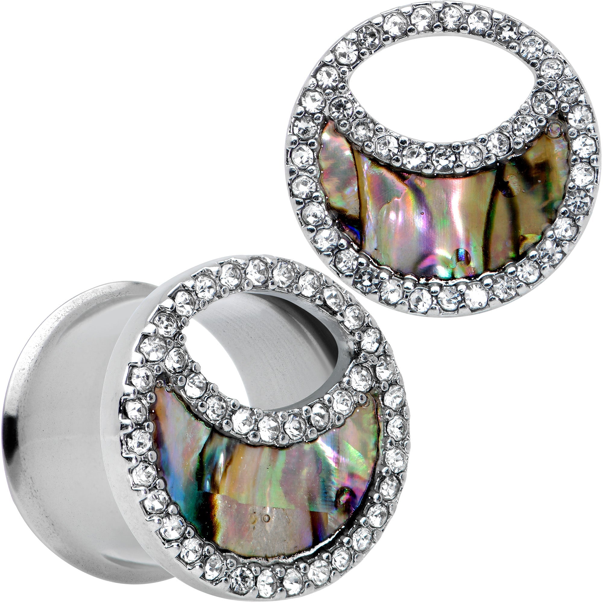 BodyCandy Clear Gem Iridescent Crescent Moon Tunnel Plug Set — color detail