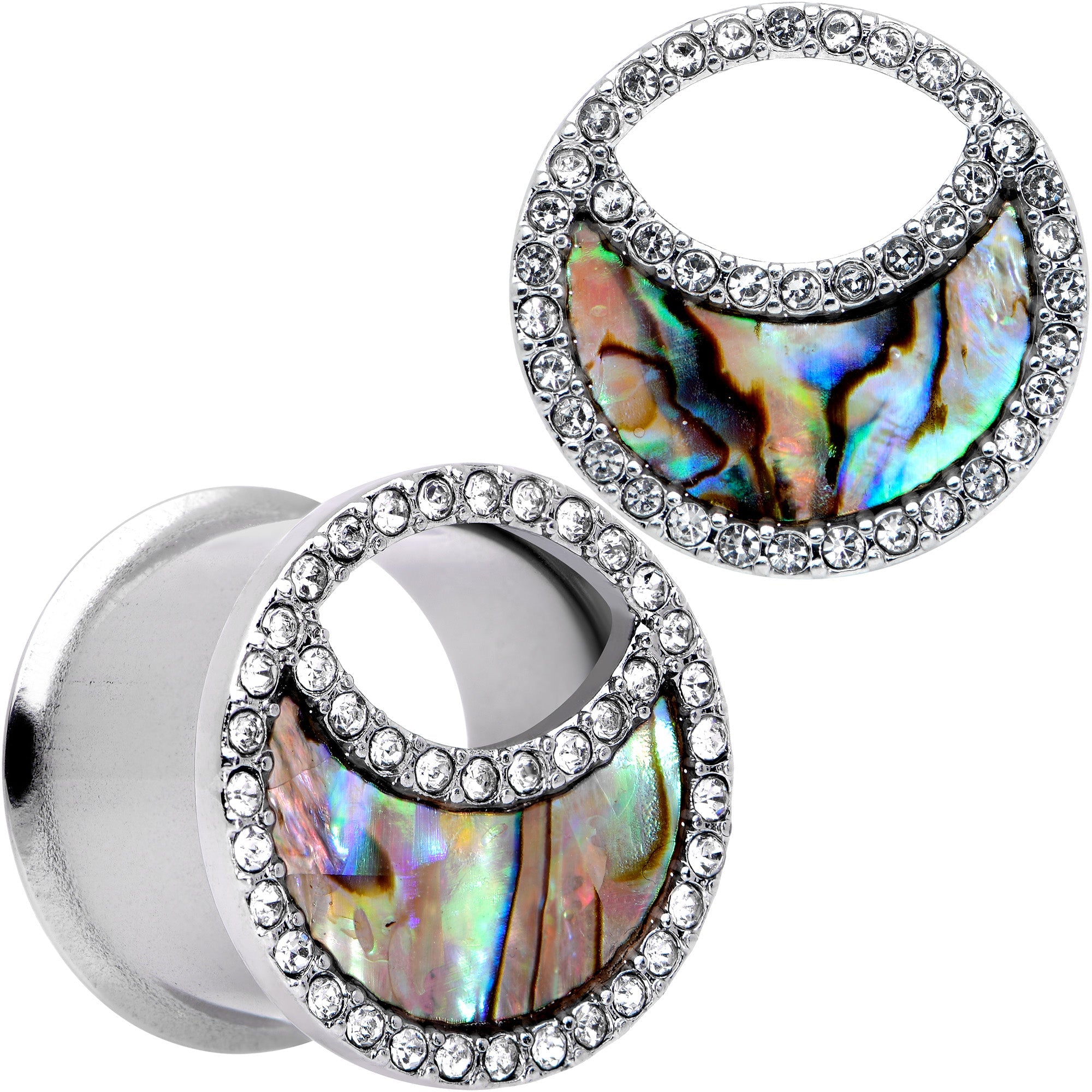 BodyCandy Clear Gem Iridescent Crescent Moon Tunnel Plug Set — packaging