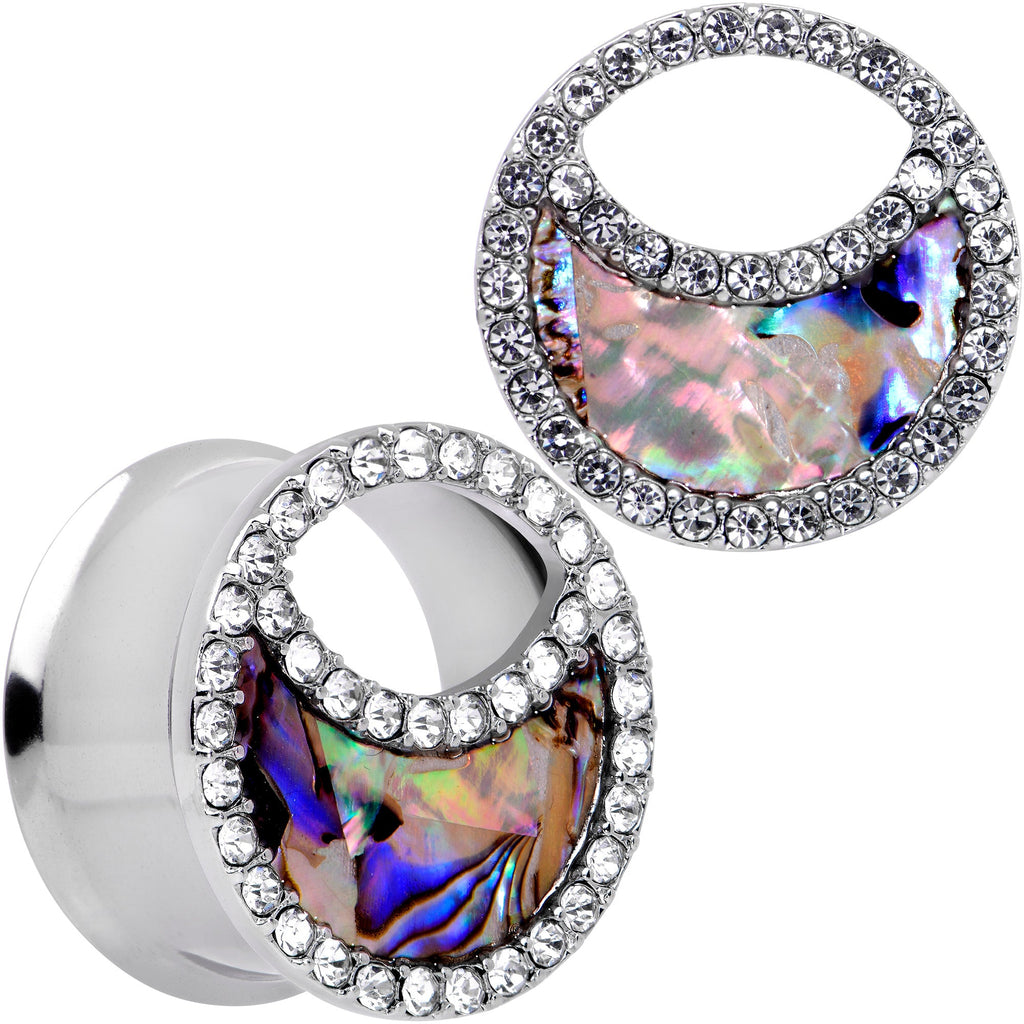 BodyCandy Clear Gem Iridescent Crescent Moon Tunnel Plug Set — fabric or material detail