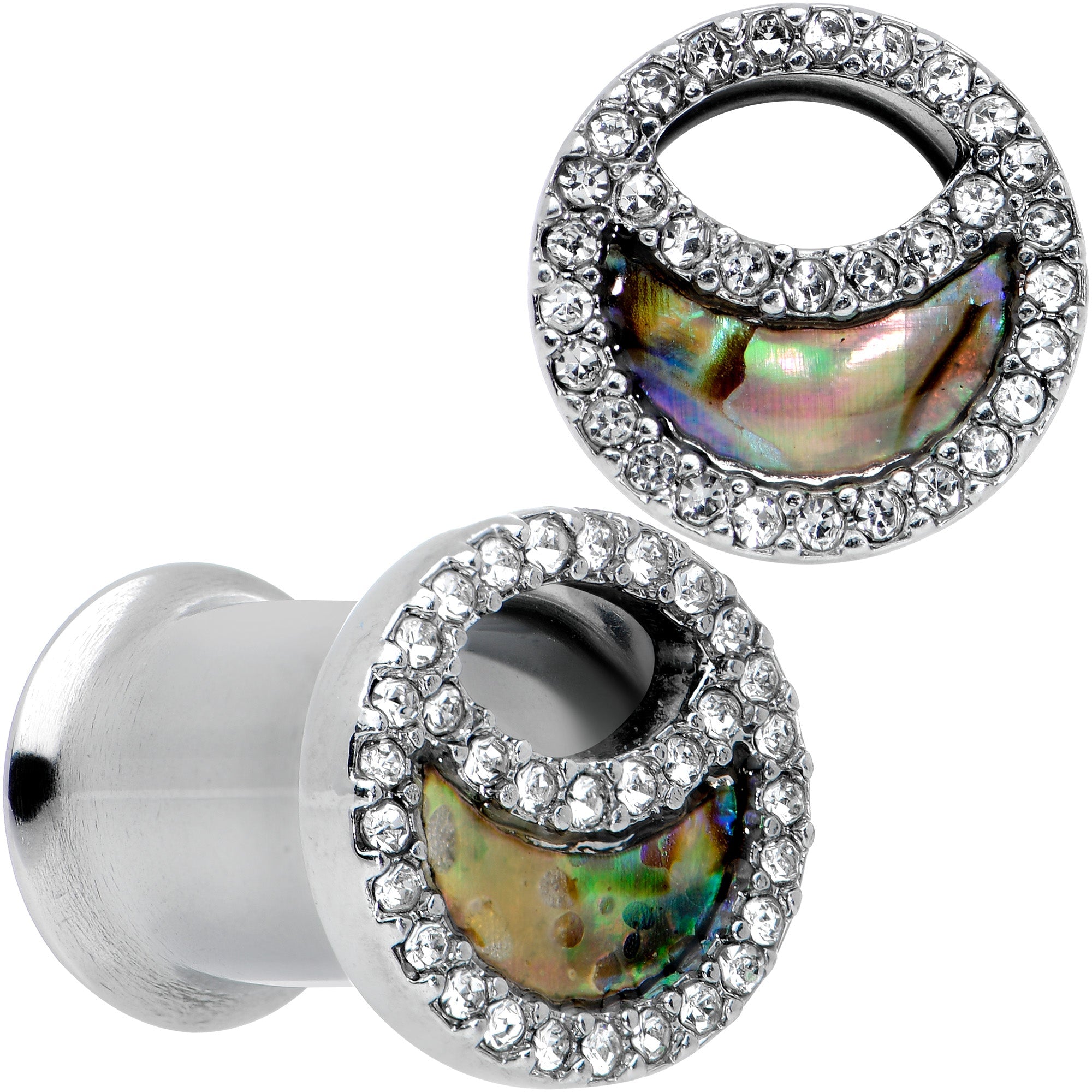 BodyCandy Clear Gem Iridescent Crescent Moon Tunnel Plug Set — alternative angle