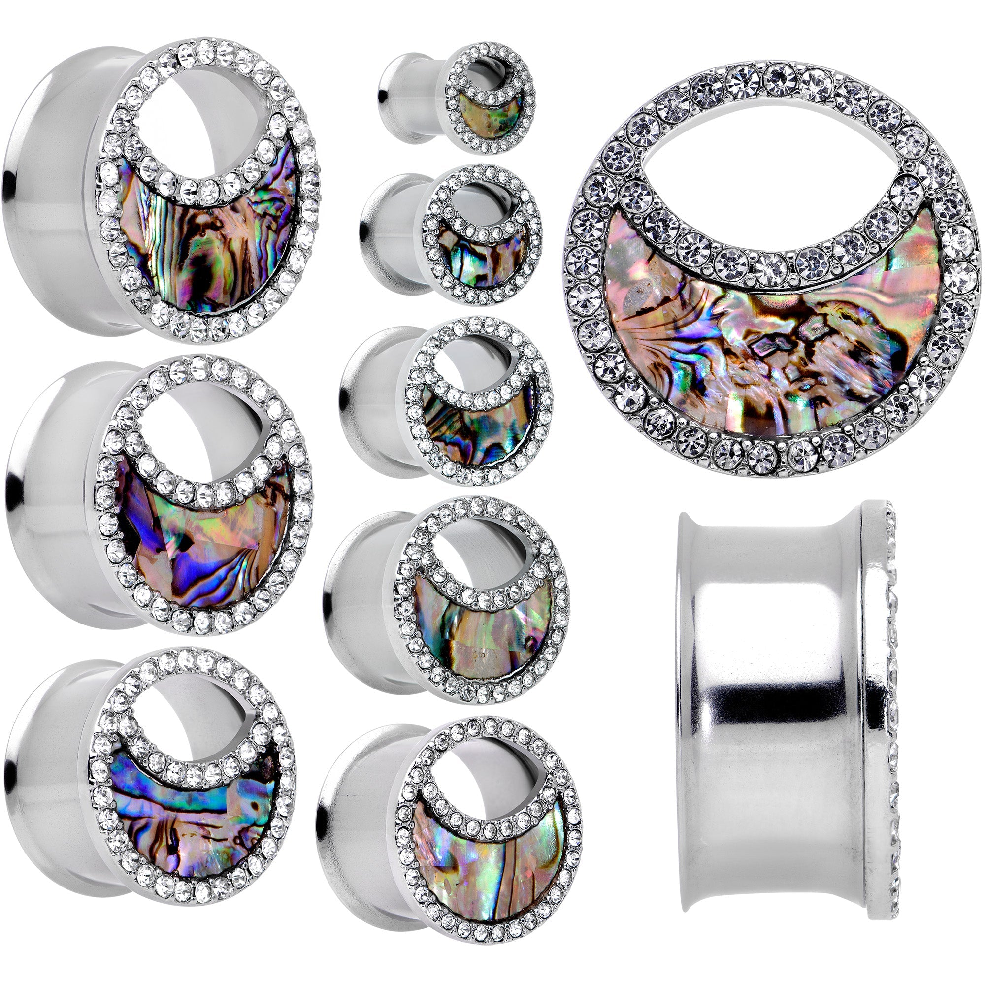 BodyCandy Clear Gem Iridescent Crescent Moon Tunnel Plug Set — main product shot