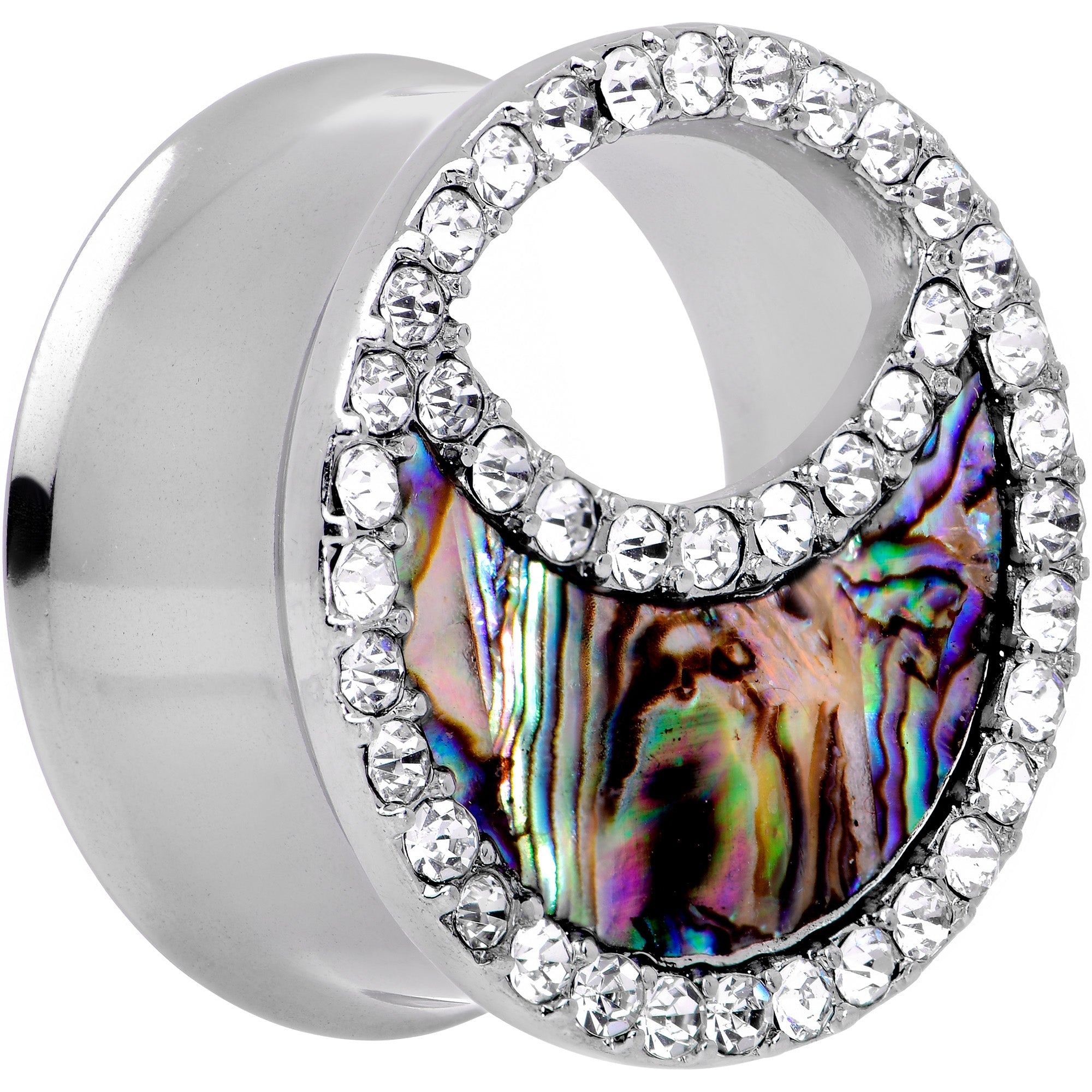 BodyCandy Clear Gem Iridescent Crescent Moon Tunnel Plug Set — lifestyle context