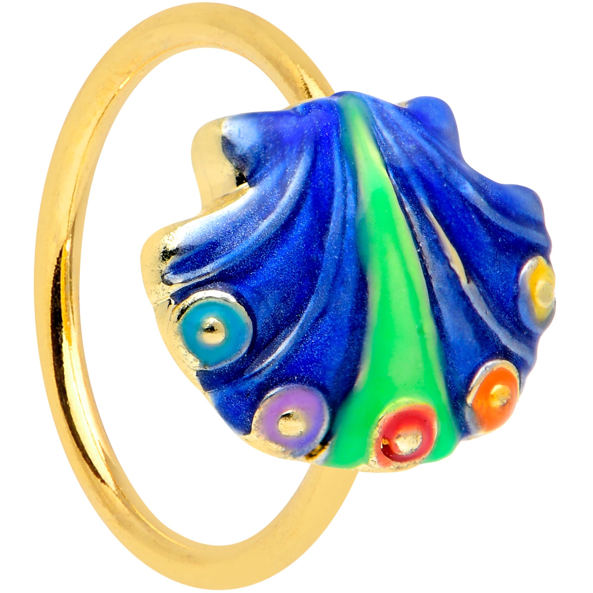 BodyCandy 20G 5/16 Gold Tone Blue Shell Nose Hoop — main product shot