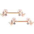 BodyCandy 14G 9/16 Clear CZ Gem Rose Gold Tone Butterfly Nipple Ring Set — main product shot