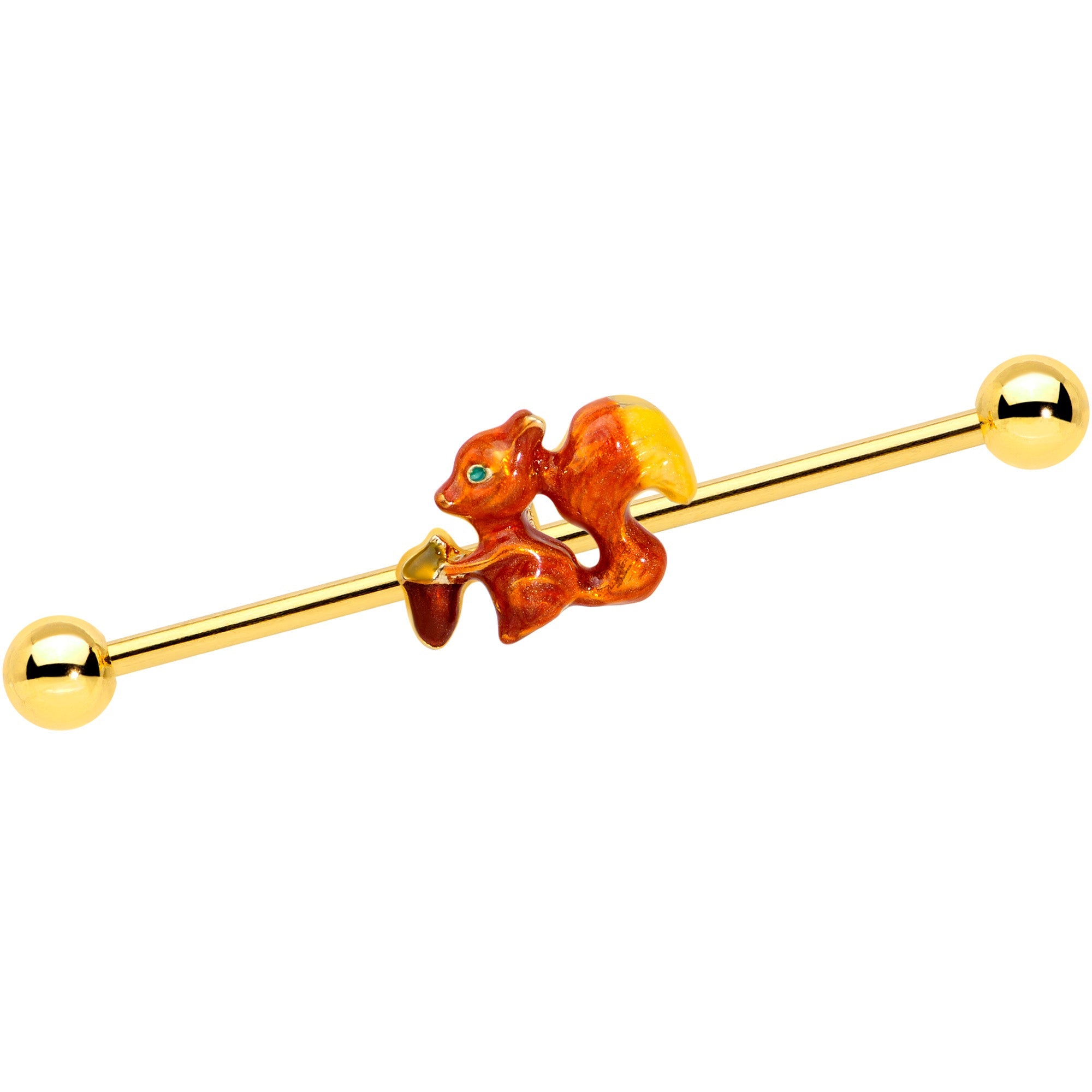BodyCandy 14G Gold Tone Brown Happy Squirrel Acorn Industrial Barbell 38mm — main product shot