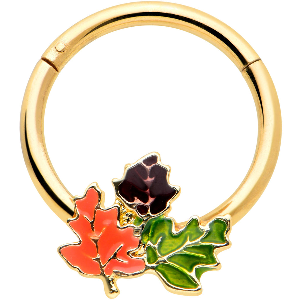 BodyCandy 16G 3/8 Gold Tone Lovely Autumn Leaves Hinged Segment Ring — main product shot