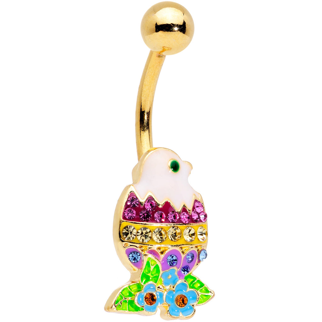 BodyCandy Clear Purple Blue Gem Gold Tone Hatched Chick Easter Egg Belly Ring — main product shot