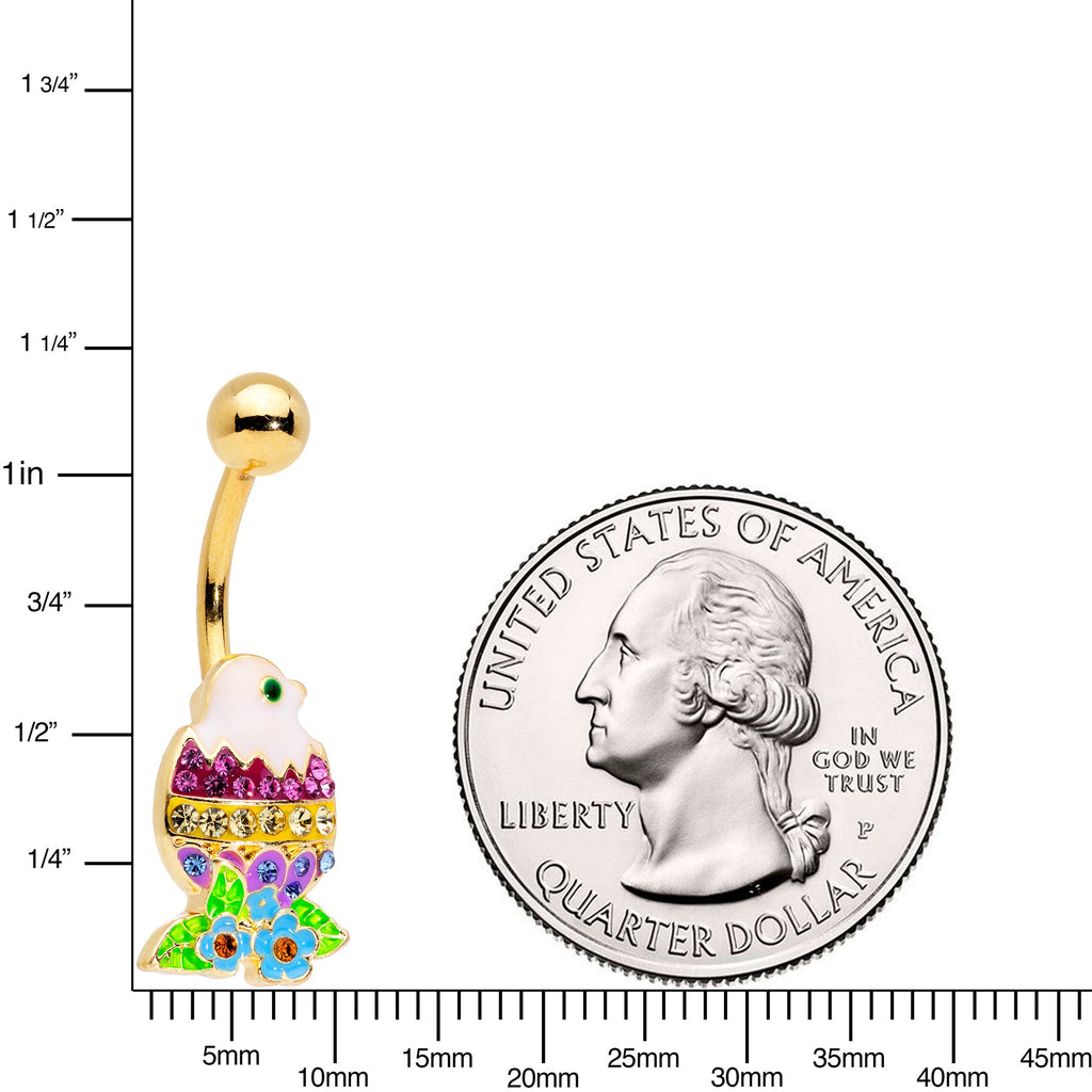 BodyCandy Clear Purple Blue Gem Gold Tone Hatched Chick Easter Egg Belly Ring — detail close-up
