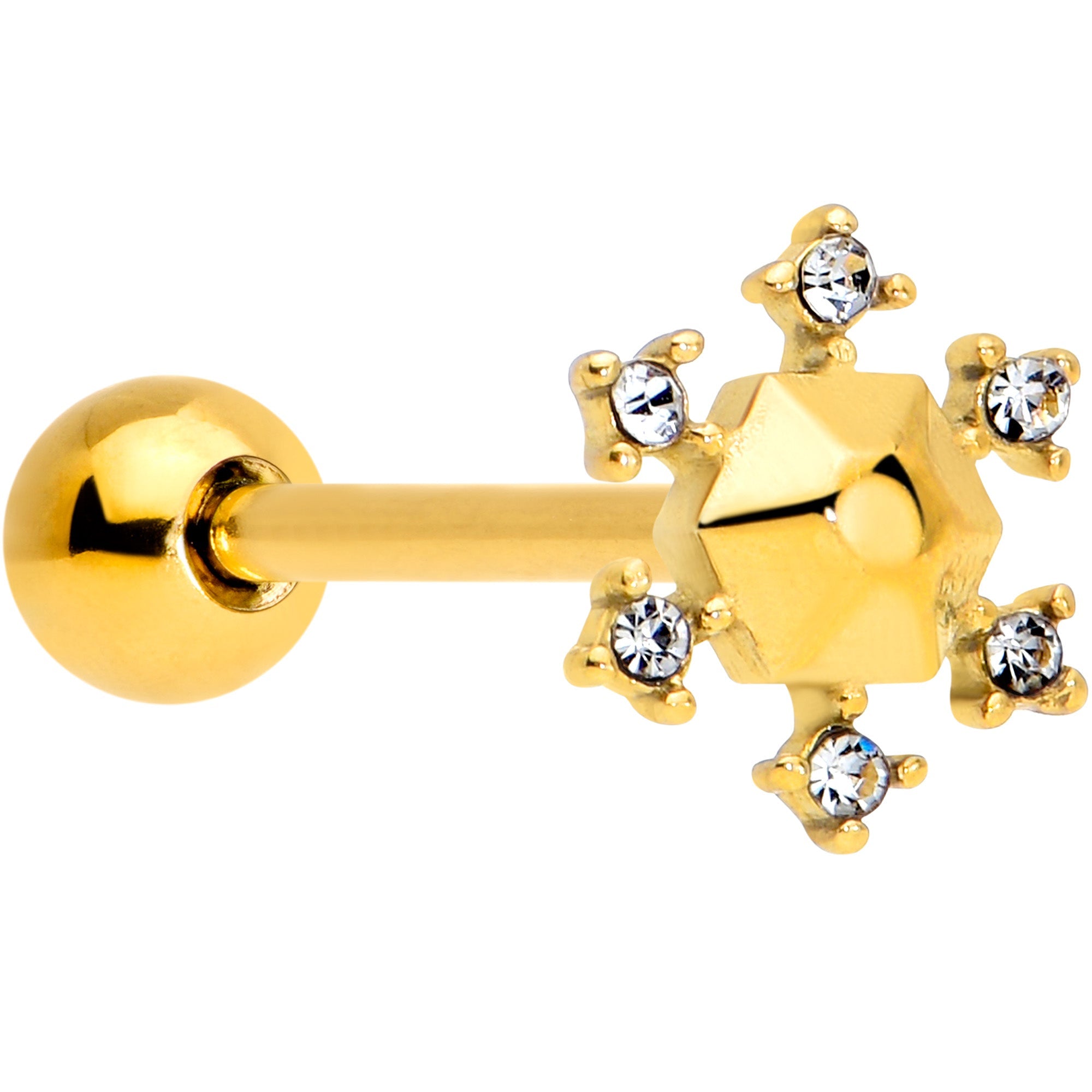 BodyCandy Clear CZ Gem Gold Tone Sweet Snowflake Christmas Barbell Tongue Ring — main product shot