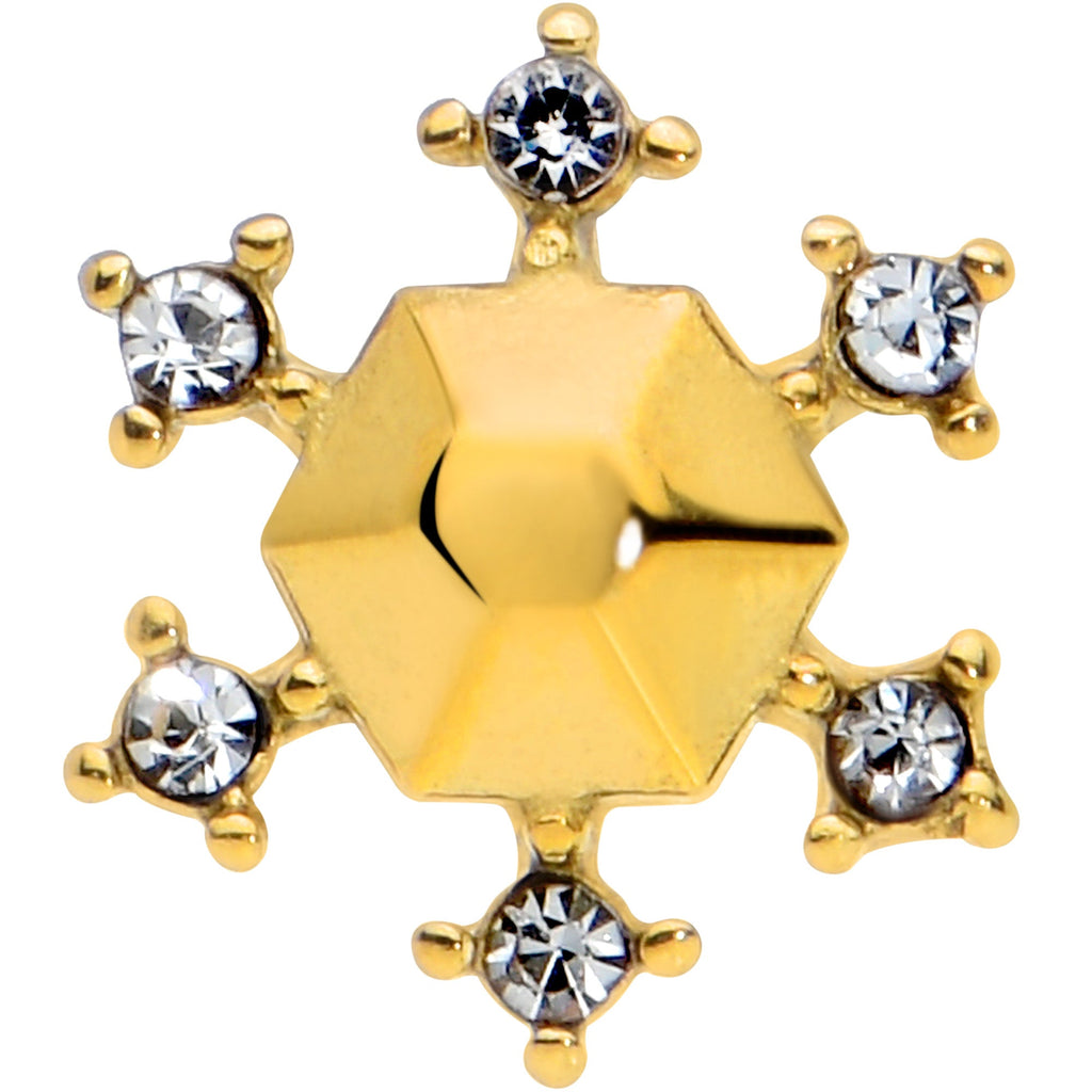 BodyCandy Clear CZ Gem Gold Tone Sweet Snowflake Christmas Barbell Tongue Ring — detail close-up