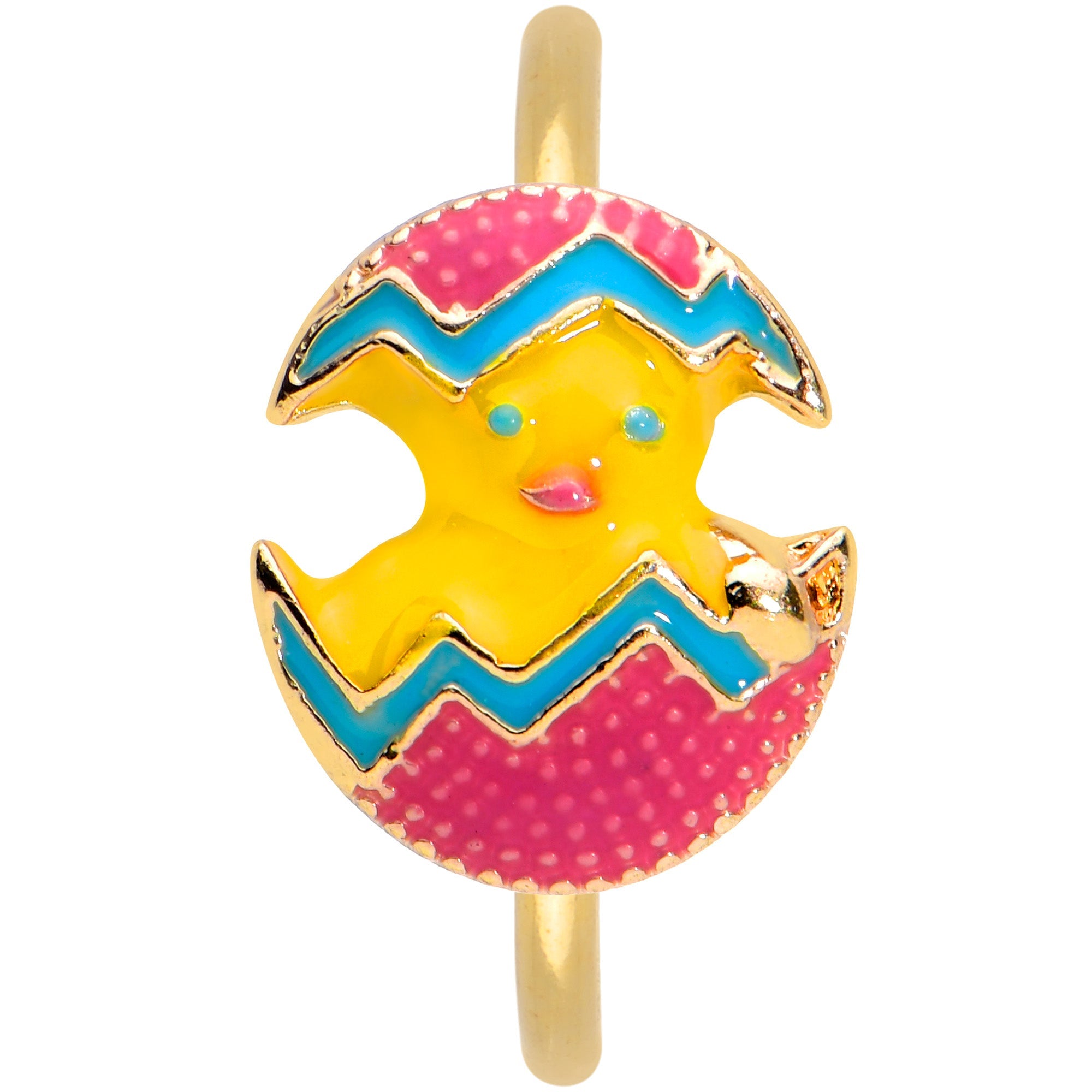BodyCandy 20G 5/16 Gold Tone Fancy Easter Chick Nose Hoop — detail close-up