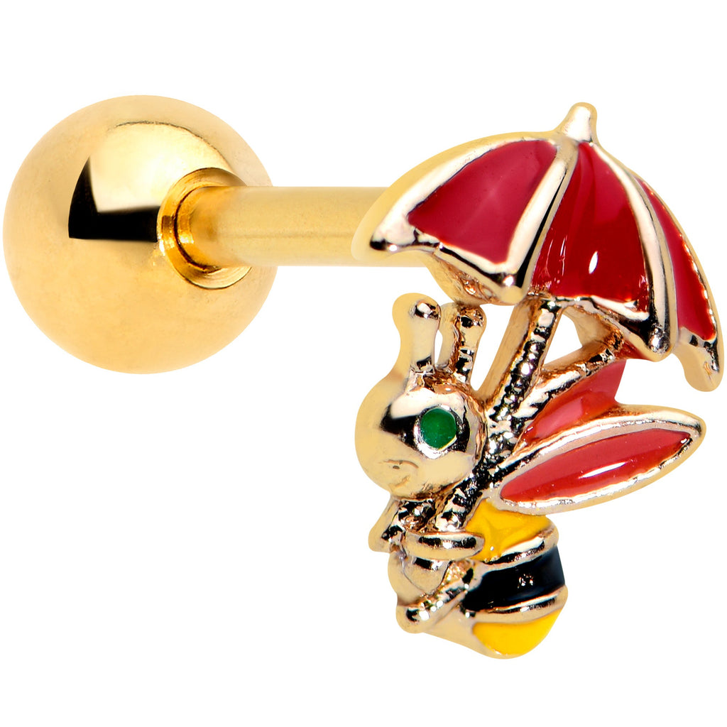 BodyCandy 16G 1/4 Gold Tone Rainy Day Umbrella Bee Cartilage Tragus Earring — main product shot