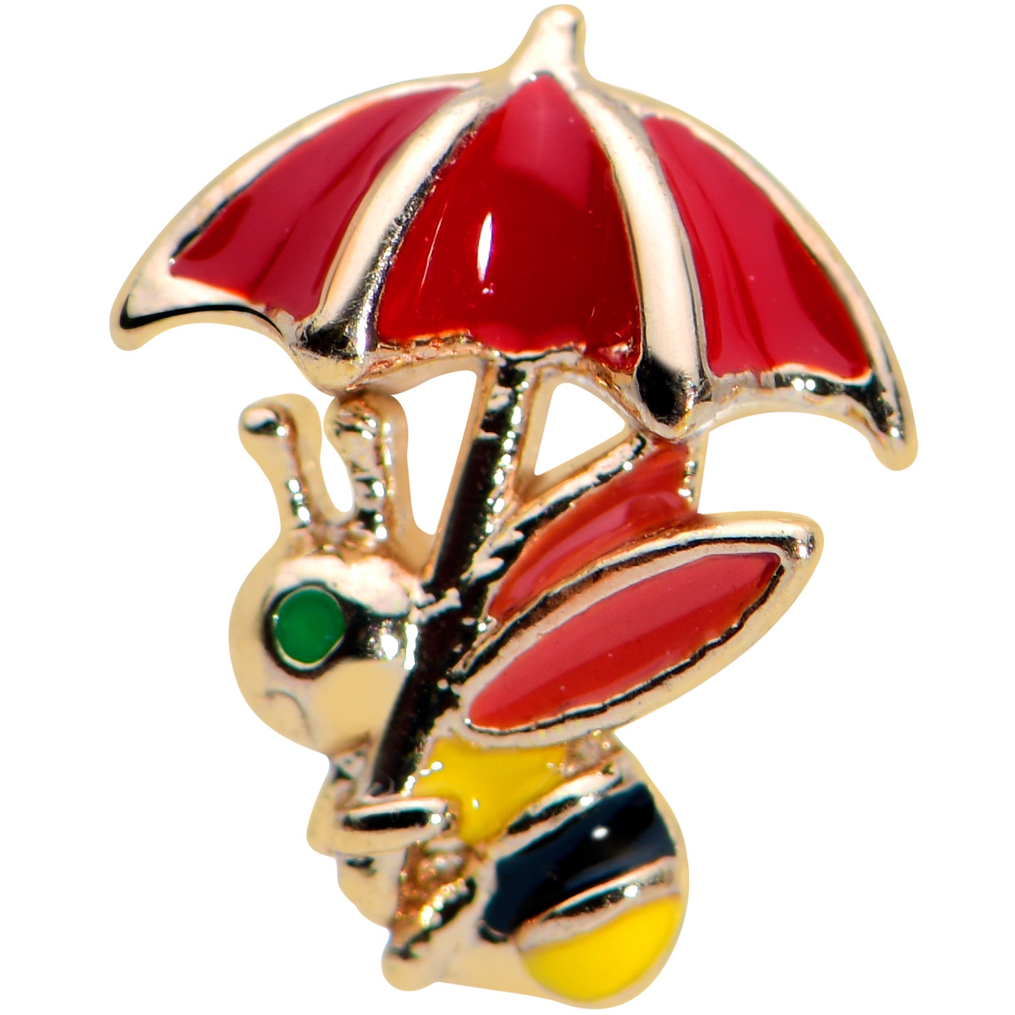 BodyCandy 16G 1/4 Gold Tone Rainy Day Umbrella Bee Cartilage Tragus Earring — detail close-up