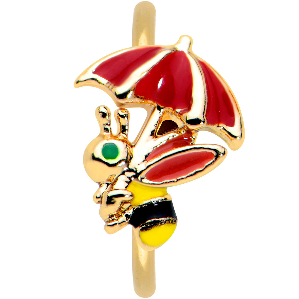 BodyCandy 20G 5/16 Gold Tone Rainy Day Umbrella Bee Nose Hoop — detail close-up
