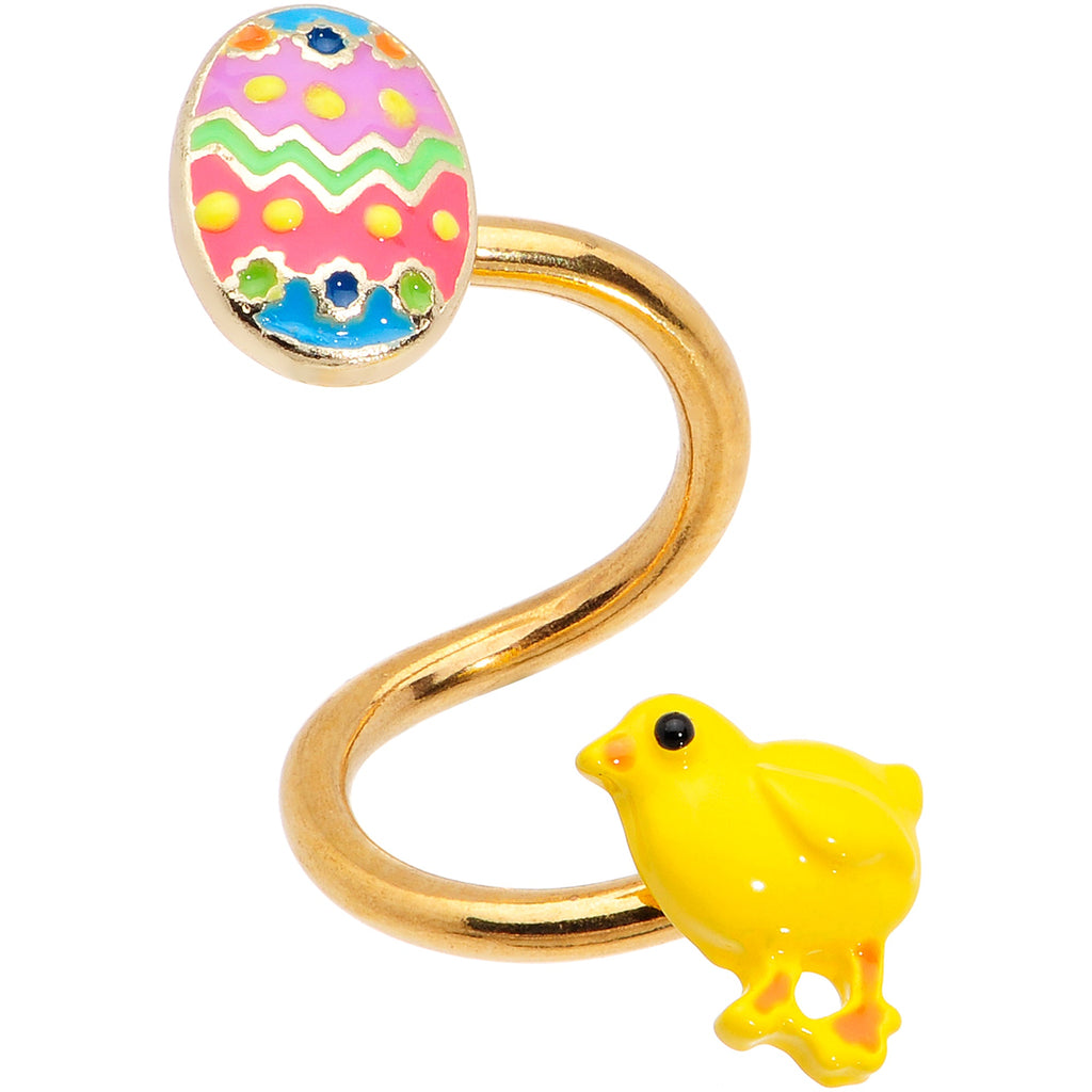 BodyCandy Gold Tone Funky Easter Egg and Chick Spiral Twister Belly Ring — main product shot