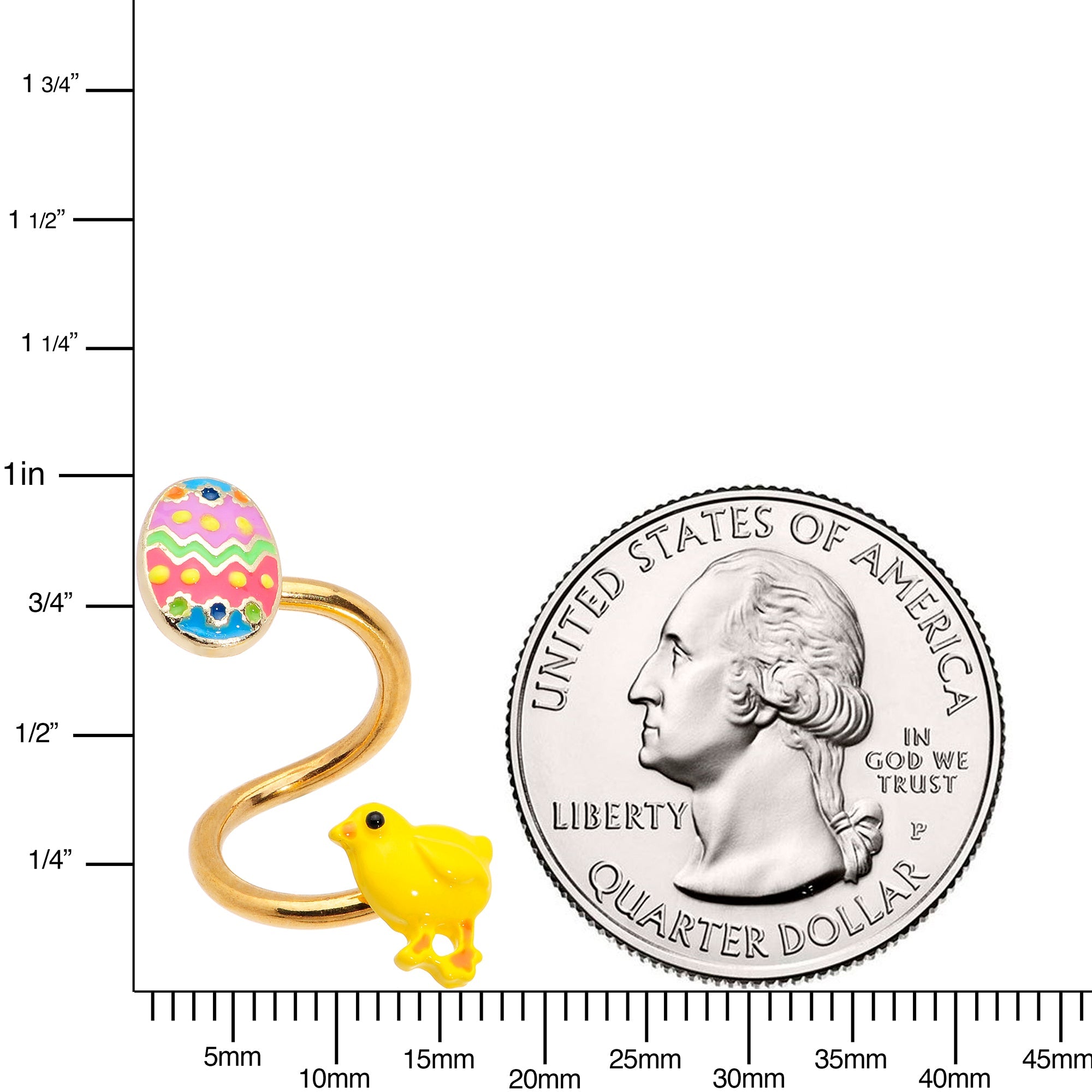 BodyCandy Gold Tone Funky Easter Egg and Chick Spiral Twister Belly Ring — detail close-up