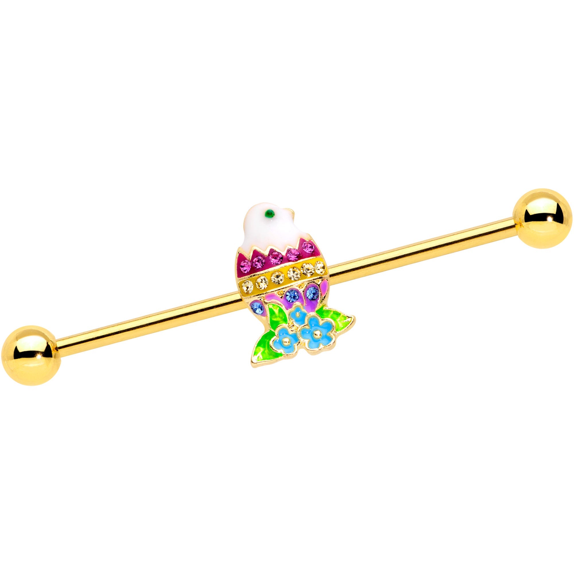 BodyCandy 14G Gold Tone Hatched Chick Easter Egg Industrial Barbell 38mm — main product shot