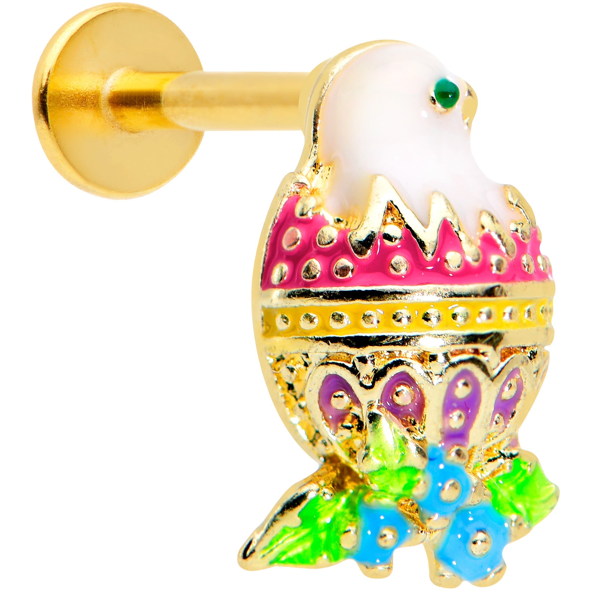 BodyCandy 16G 5/16 Gold Tone Yellow Pink Hatched Easter Chick Labret Tragus — main product shot