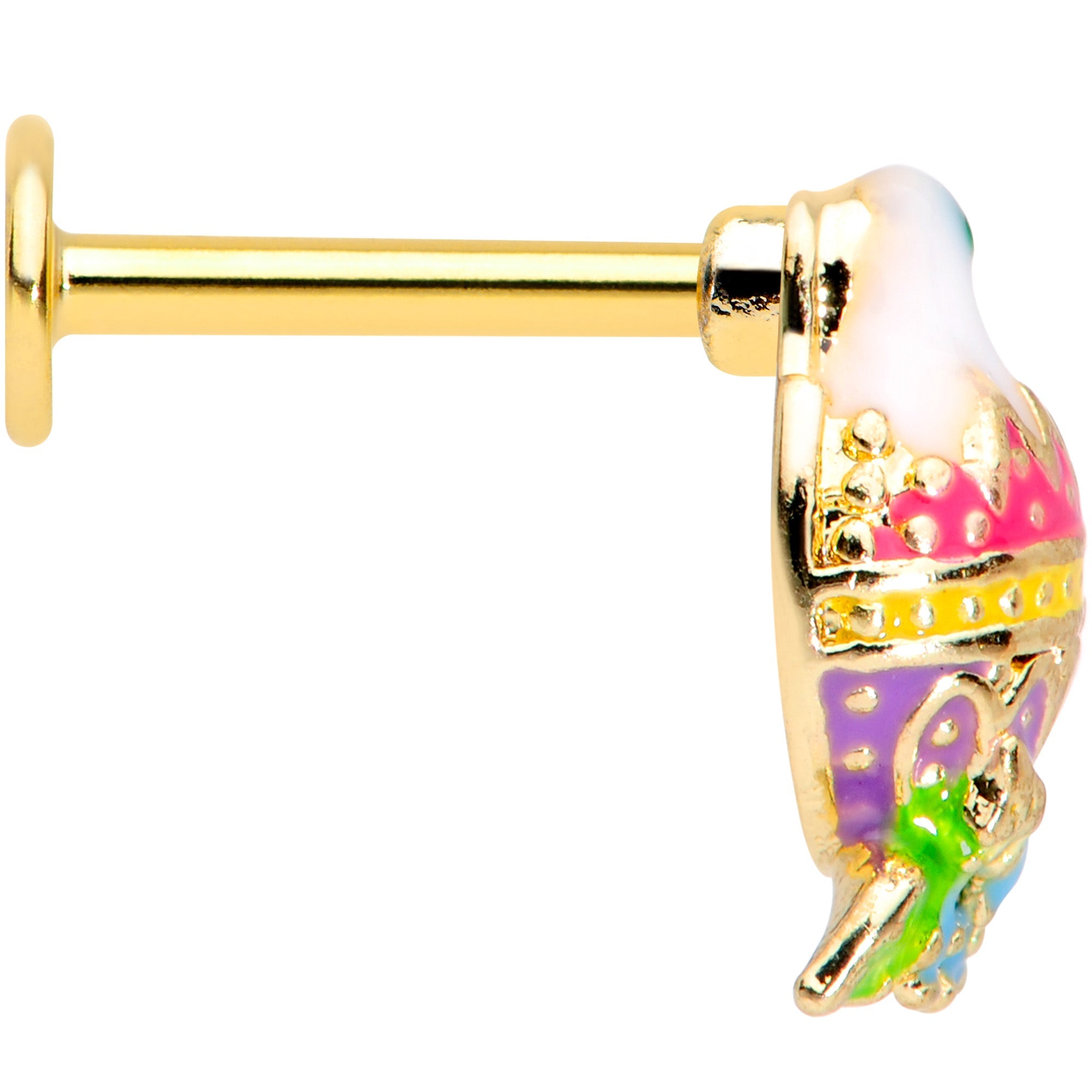 BodyCandy 16G 5/16 Gold Tone Yellow Pink Hatched Easter Chick Labret Tragus — lifestyle context
