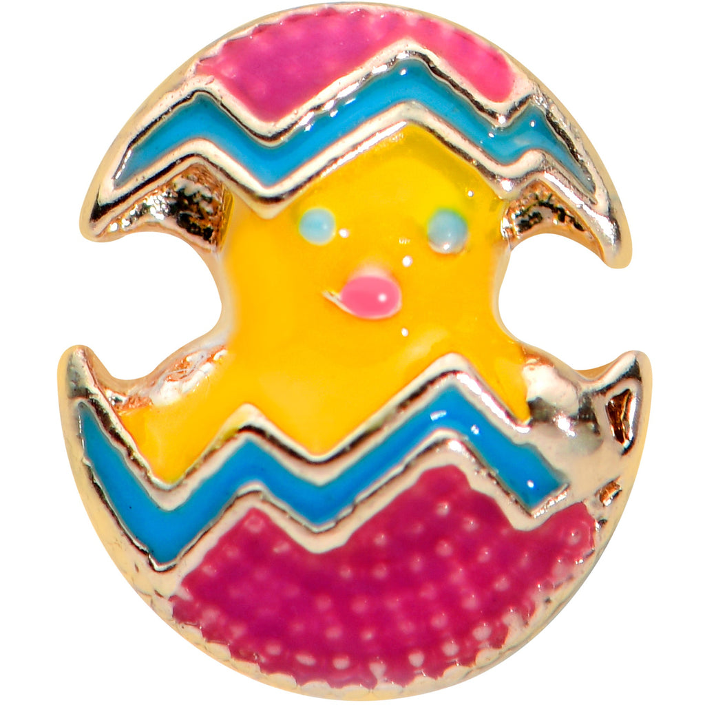 BodyCandy 20G 1/4 Gold Tone Fancy Painted Easter Chick Nose Bone — detail close-up