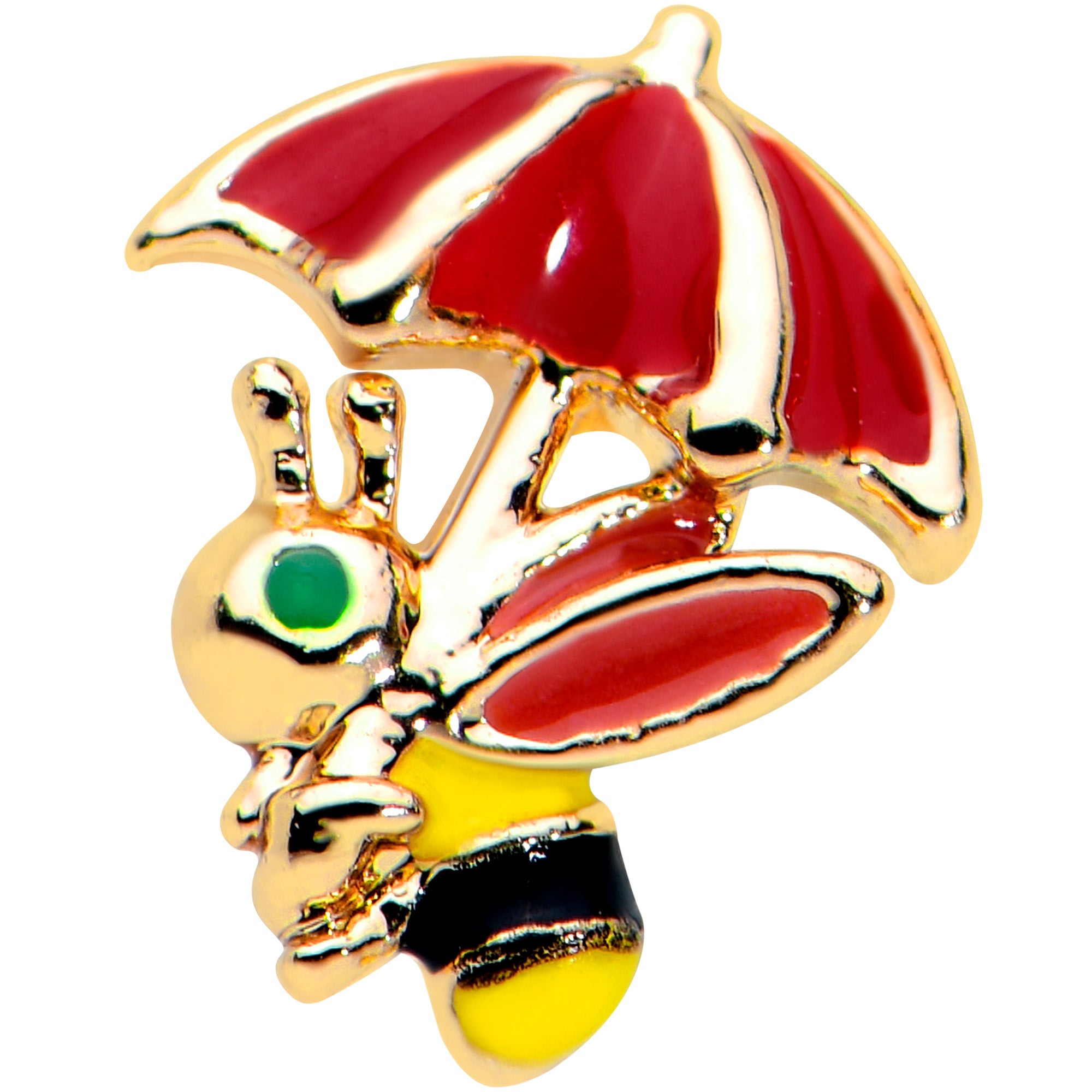 BodyCandy 20G 1/4 Gold Tone Rainy Day Umbrella Bee Nose Bone — detail close-up