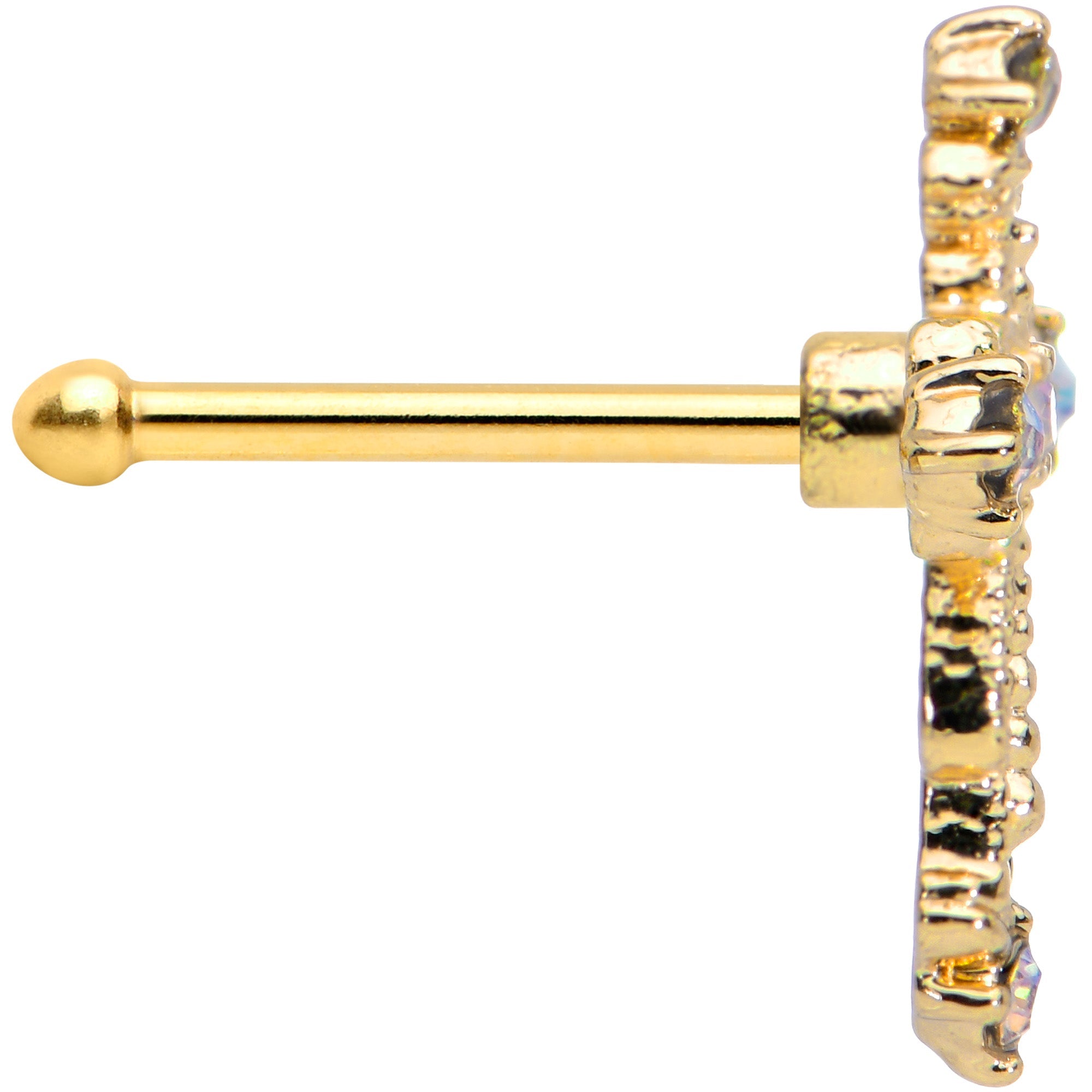 BodyCandy 20G 1/4 Aurora CZ Gem Gold Tone Subtle Cross Nose Bone — lifestyle context