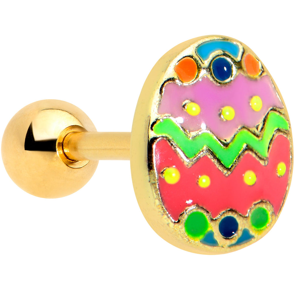 BodyCandy 16G 1/4 Gold Tone Funky Painted Easter Egg Cartilage Tragus — main product shot