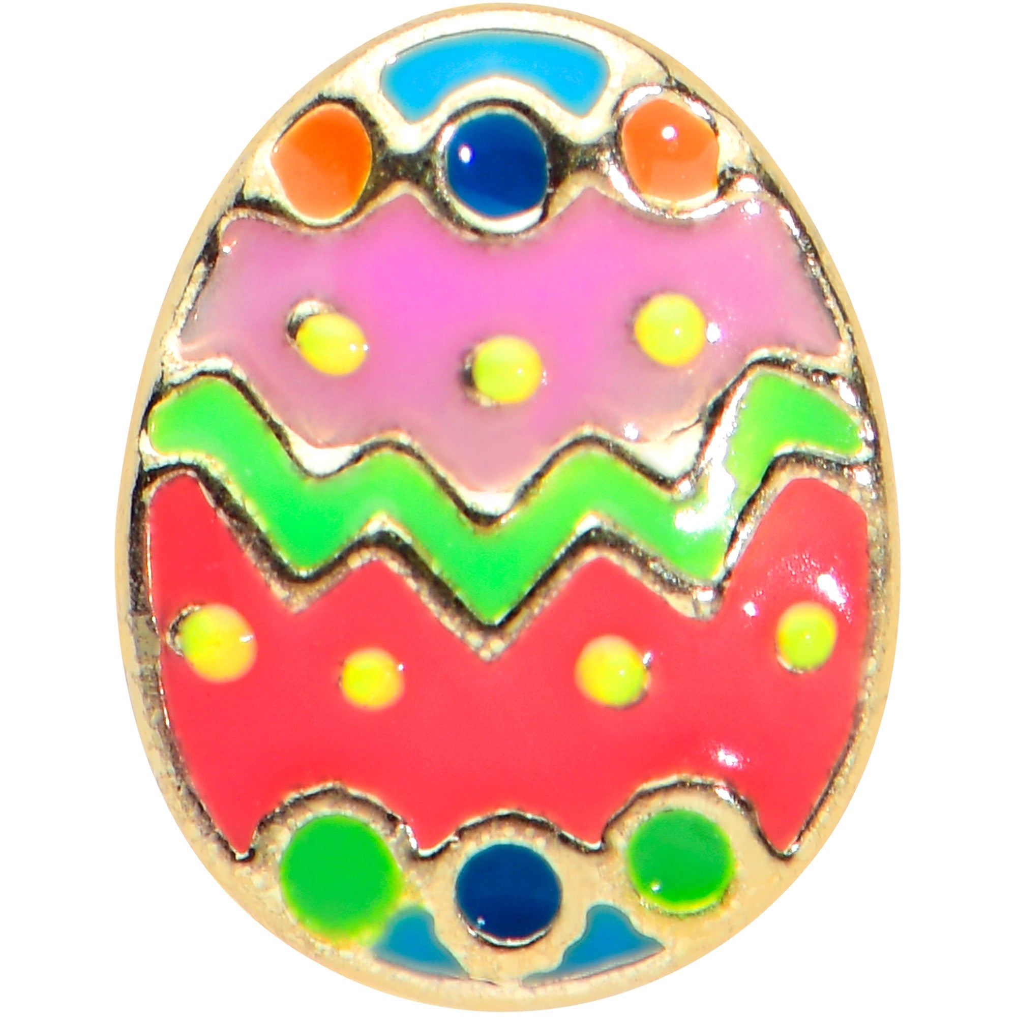 BodyCandy 16G 1/4 Gold Tone Funky Painted Easter Egg Cartilage Tragus — detail close-up