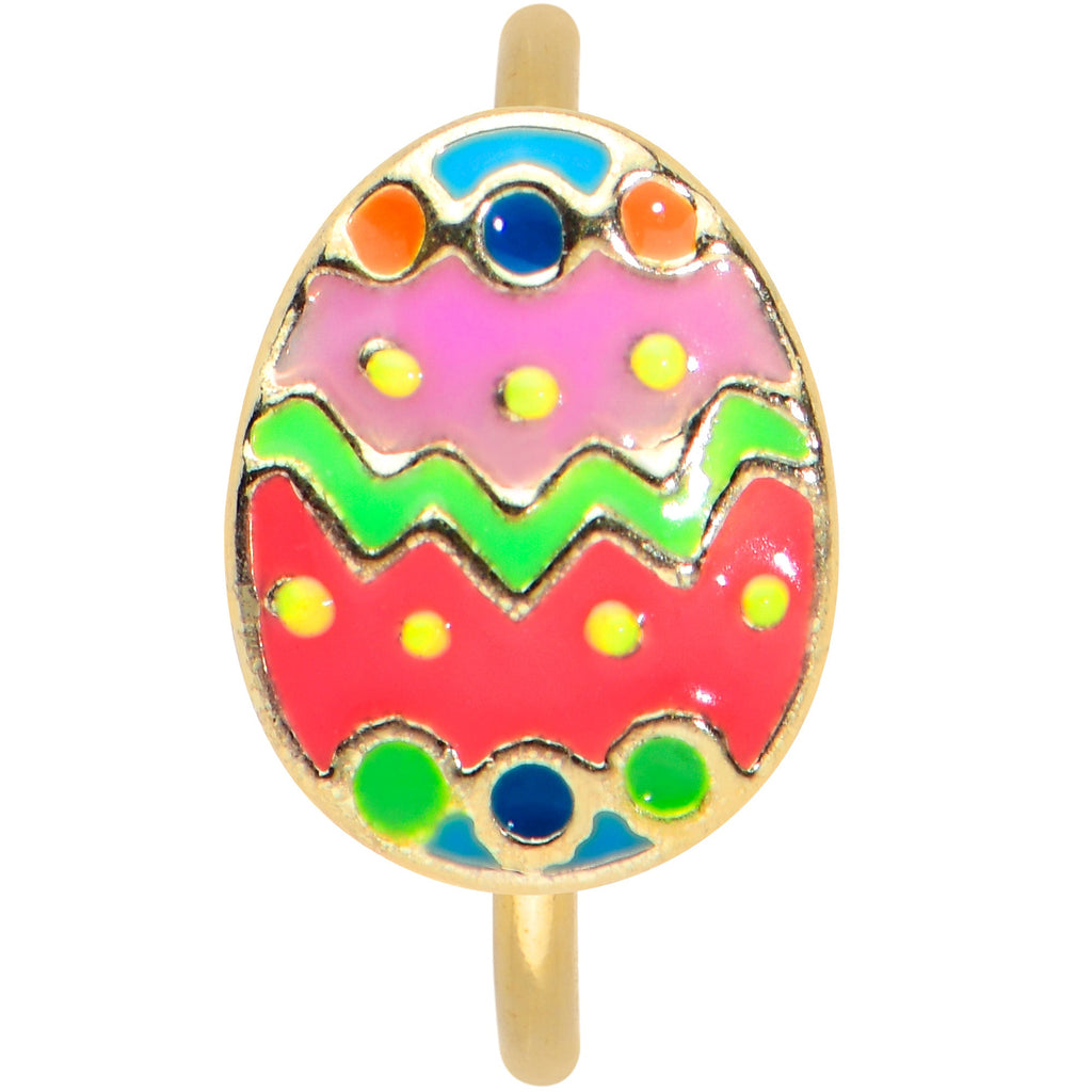 BodyCandy 20G 5/16 Gold Tone Funky Painted Easter Egg Nose Hoop — detail close-up