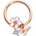 BodyCandy 16G 3/8 Clear CZ Gem Rose Gold Tone Butterfly Flower Segment Ring — main product shot