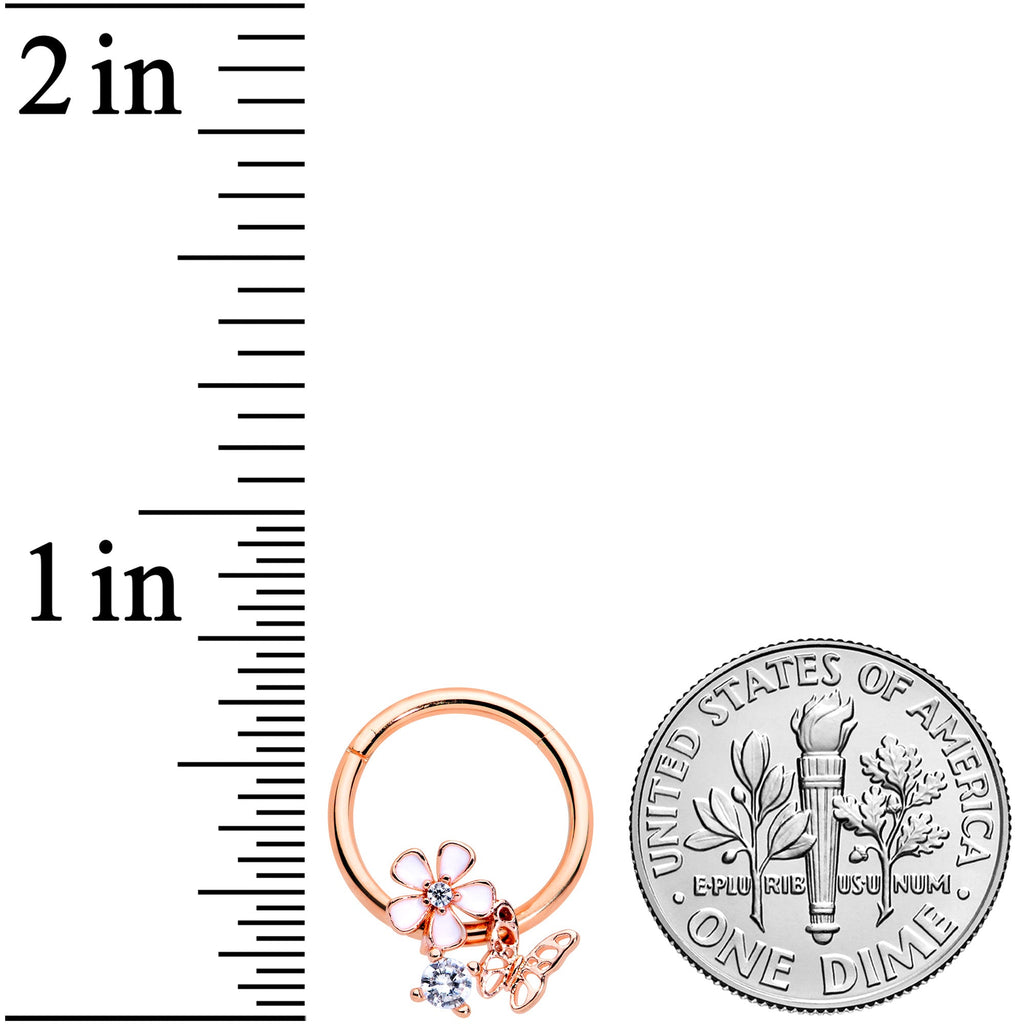 BodyCandy 16G 3/8 Clear CZ Gem Rose Gold Tone Butterfly Flower Segment Ring — lifestyle context