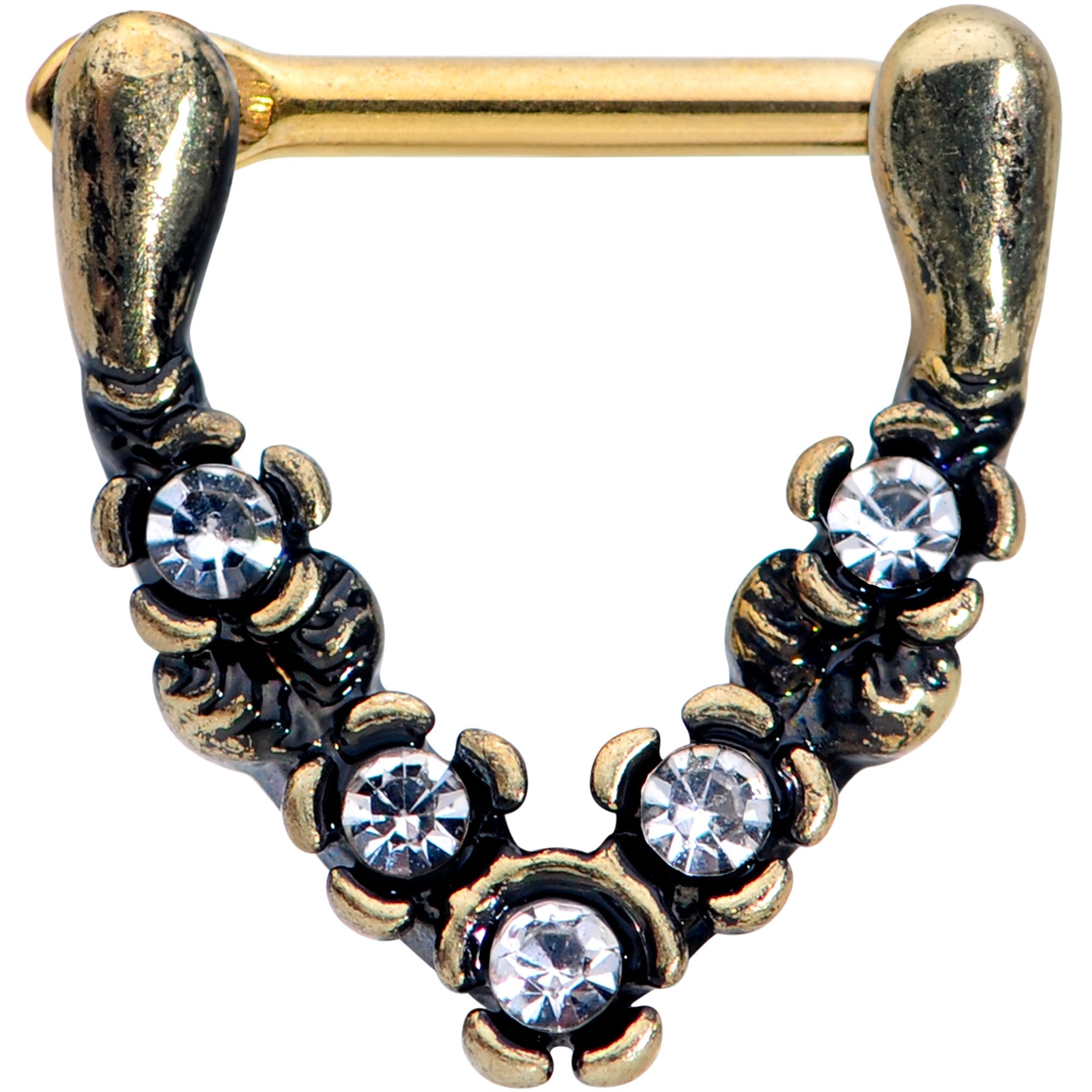 BodyCandy 16G 5/16 Clear Gem Gold Tone Flower Vee Cartilage Clicker — main product shot