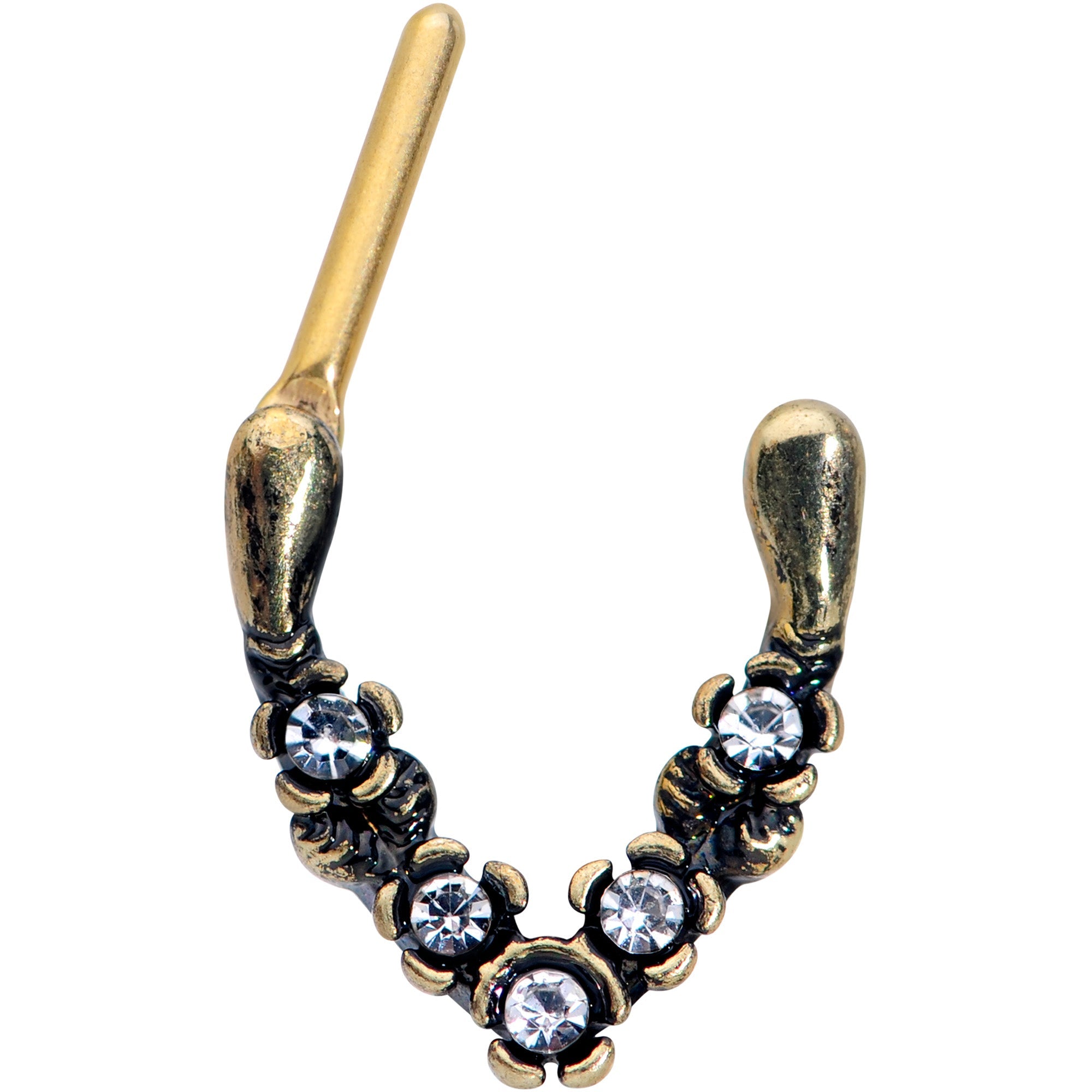 BodyCandy 16G 5/16 Clear Gem Gold Tone Flower Vee Cartilage Clicker — detail close-up