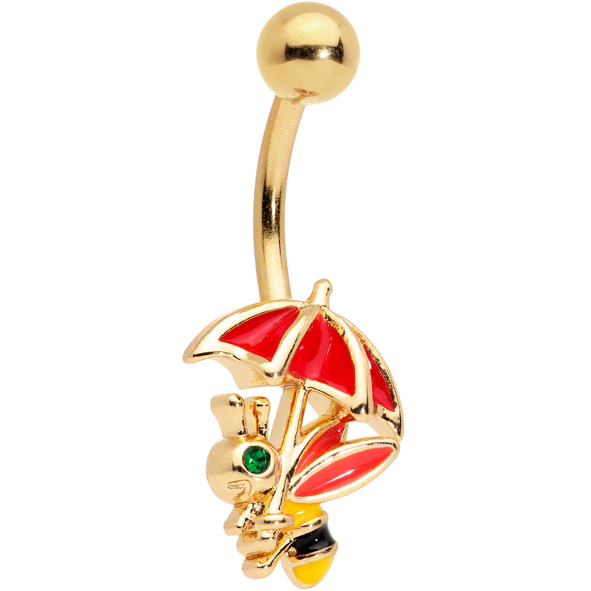 BodyCandy Green Gem Gold Tone Rainy Day Bee Umbrella Belly Ring — main product shot
