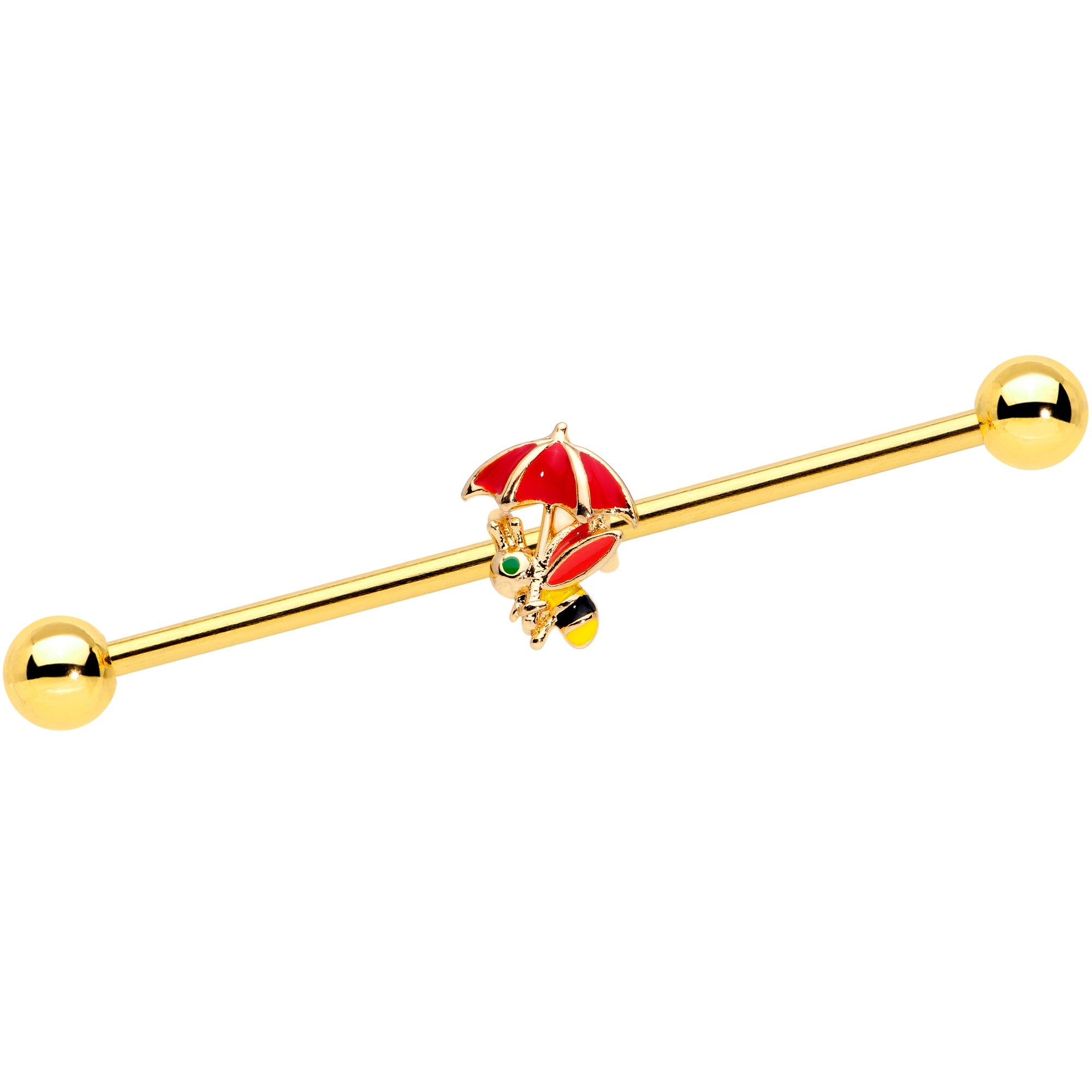 BodyCandy 14G Gold Tone Rainy Day Umbrella Bee Industrial Barbell 38mm — main product shot