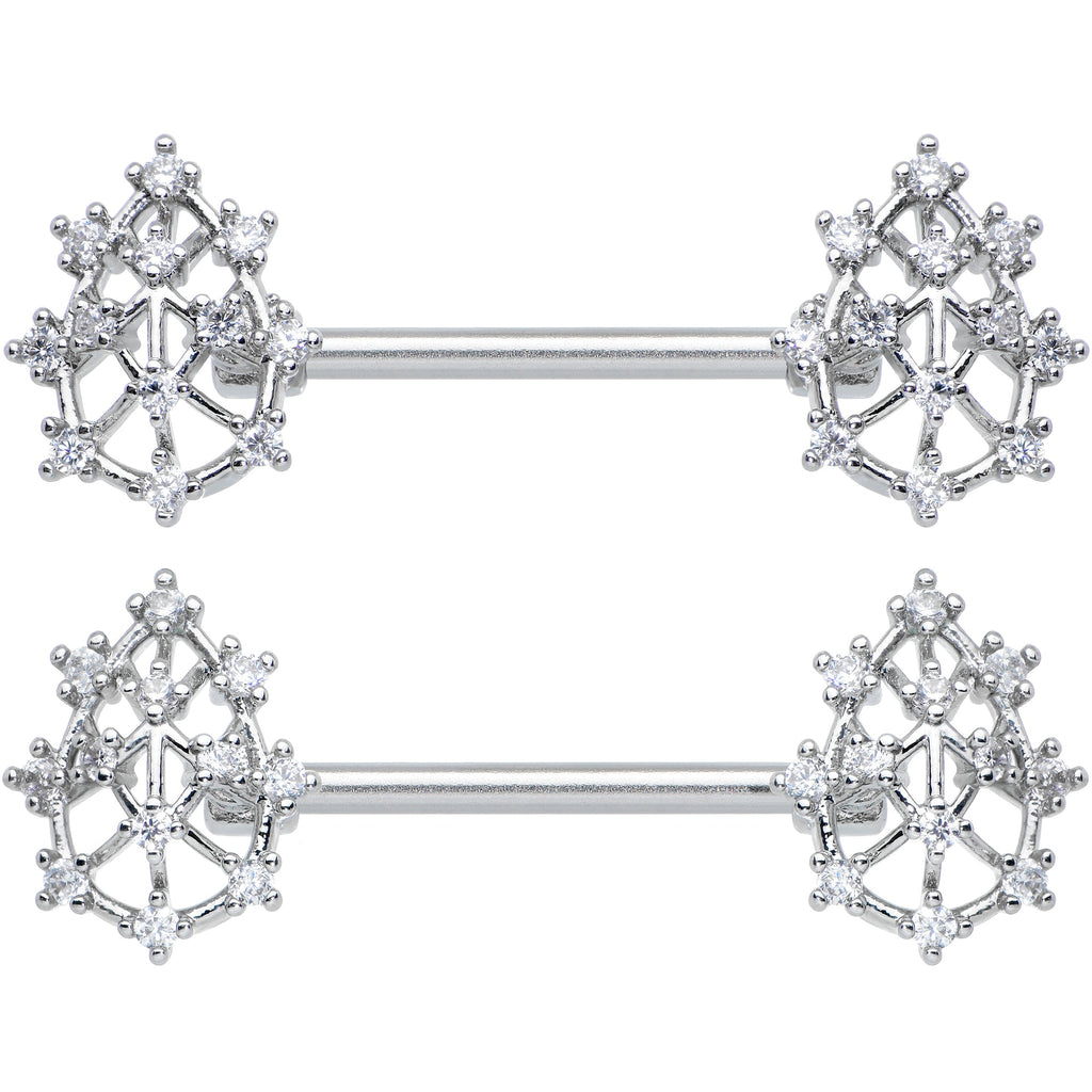 BodyCandy 14G 9/16 Clear CZ Gem Constellation Barbell Nipple Ring Set — detail close-up