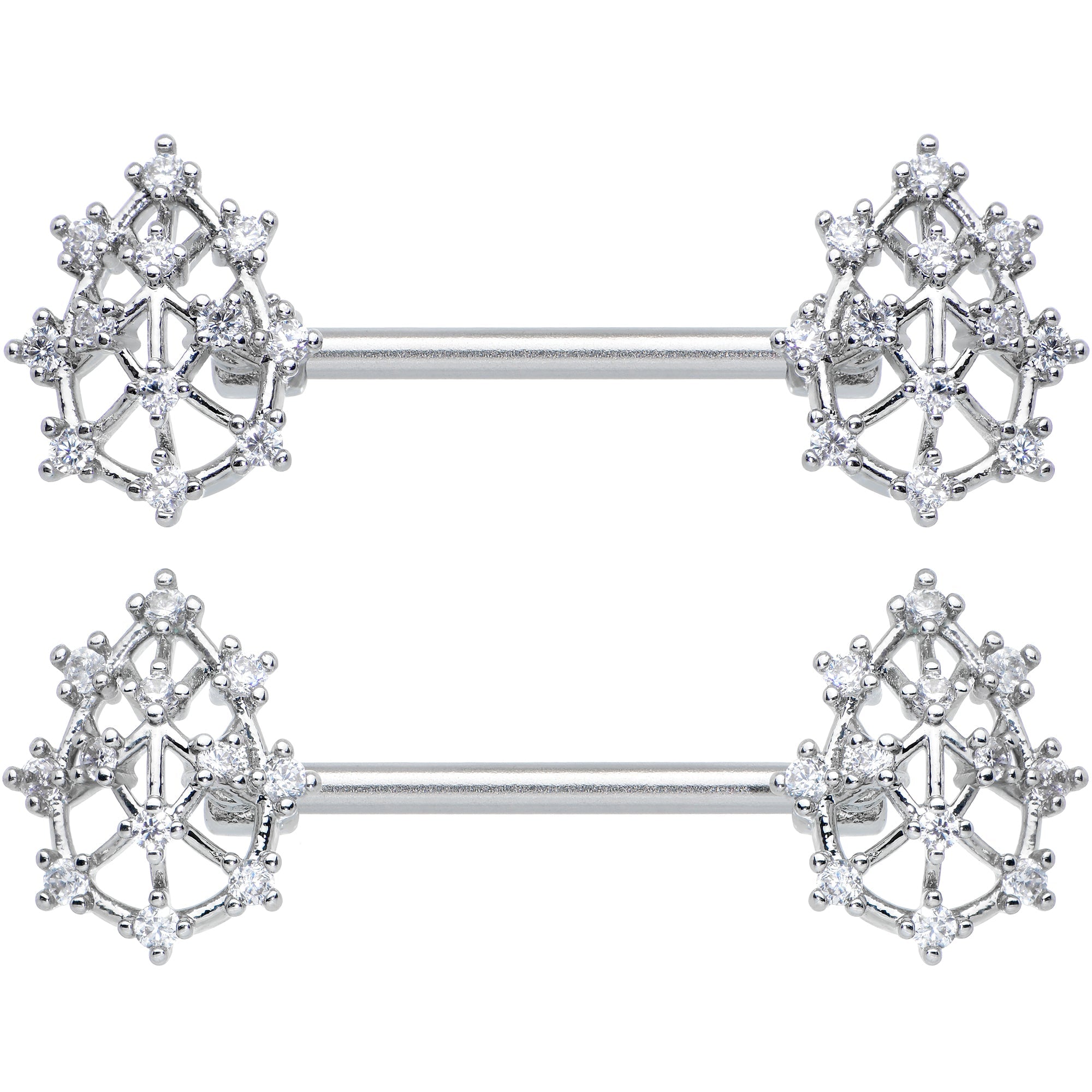BodyCandy 14G 9/16 Clear CZ Gem Constellation Barbell Nipple Ring Set — detail close-up