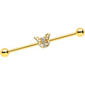 BodyCandy 14G Clear CZ Gem Gold Tone Open Butterfly Industrial Barbell 38mm — main product shot