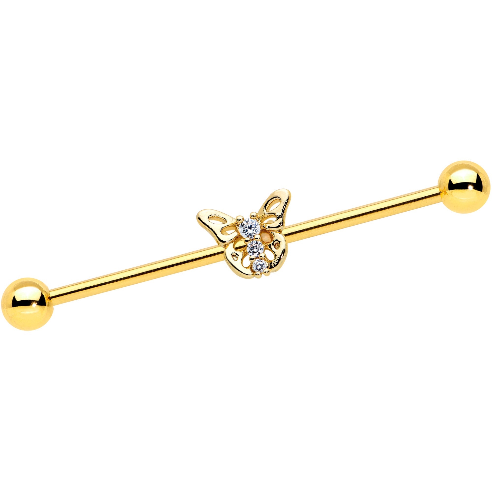BodyCandy 14G Clear CZ Gem Gold Tone Open Butterfly Industrial Barbell 38mm — main product shot